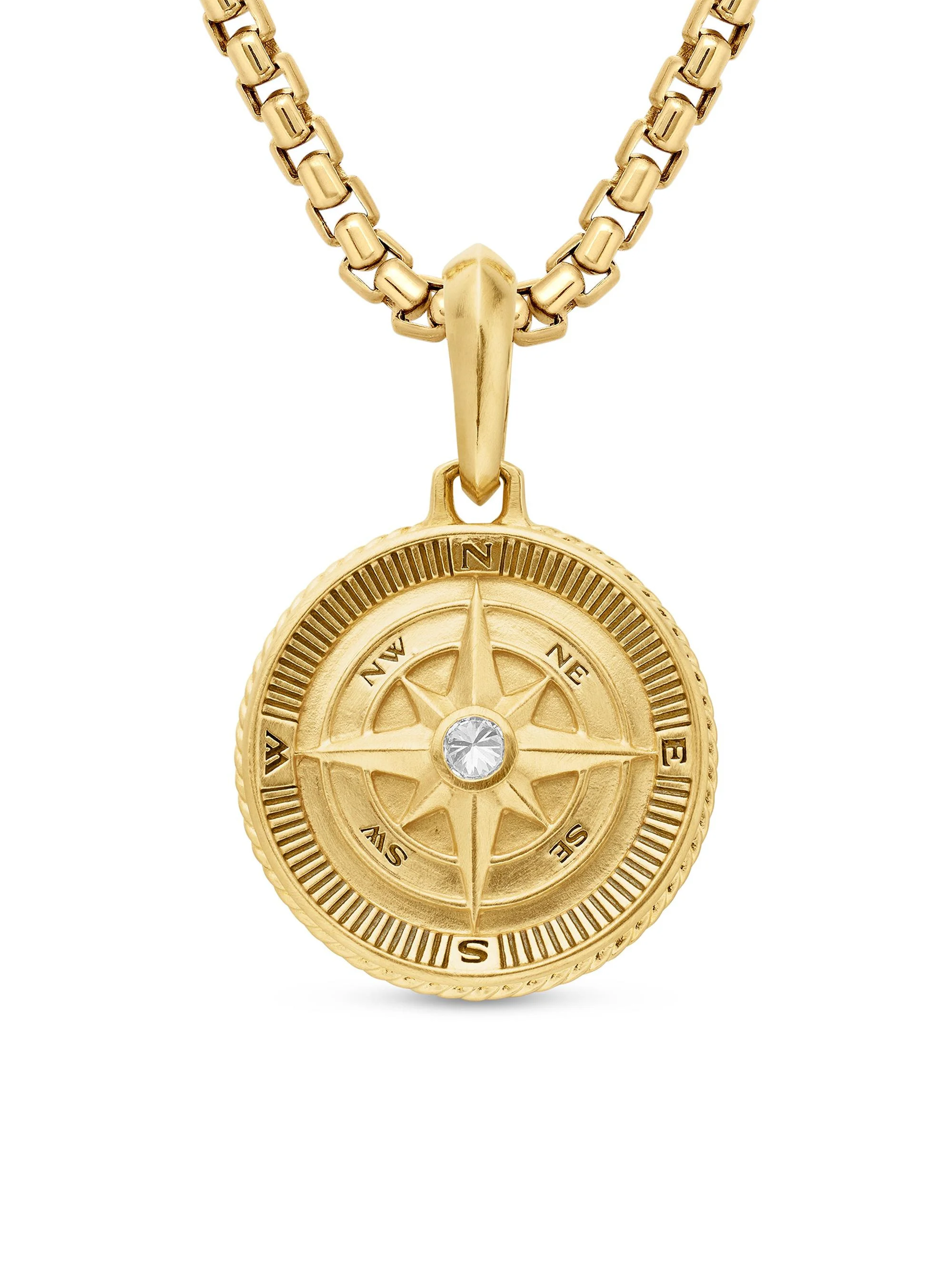 Men's Maritime Compass Amulet in 18K Yellow Gold with Center Diamond, 29.5mm - Diamond - 1