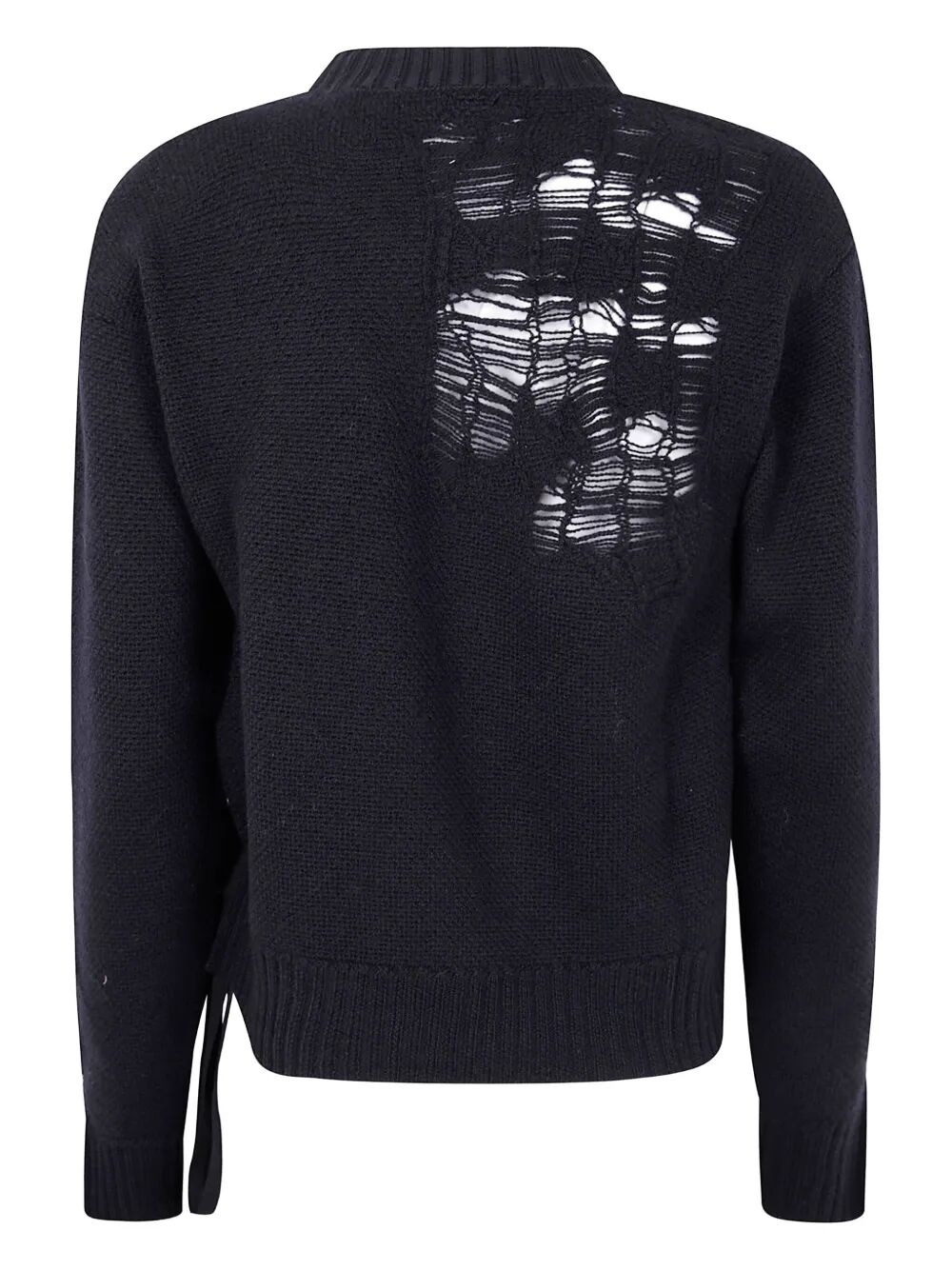 Ann Demeulemeester Women "Gabriela" Destroyed Seed Stitch Crew Neck Sweater With Drawstrings - 5