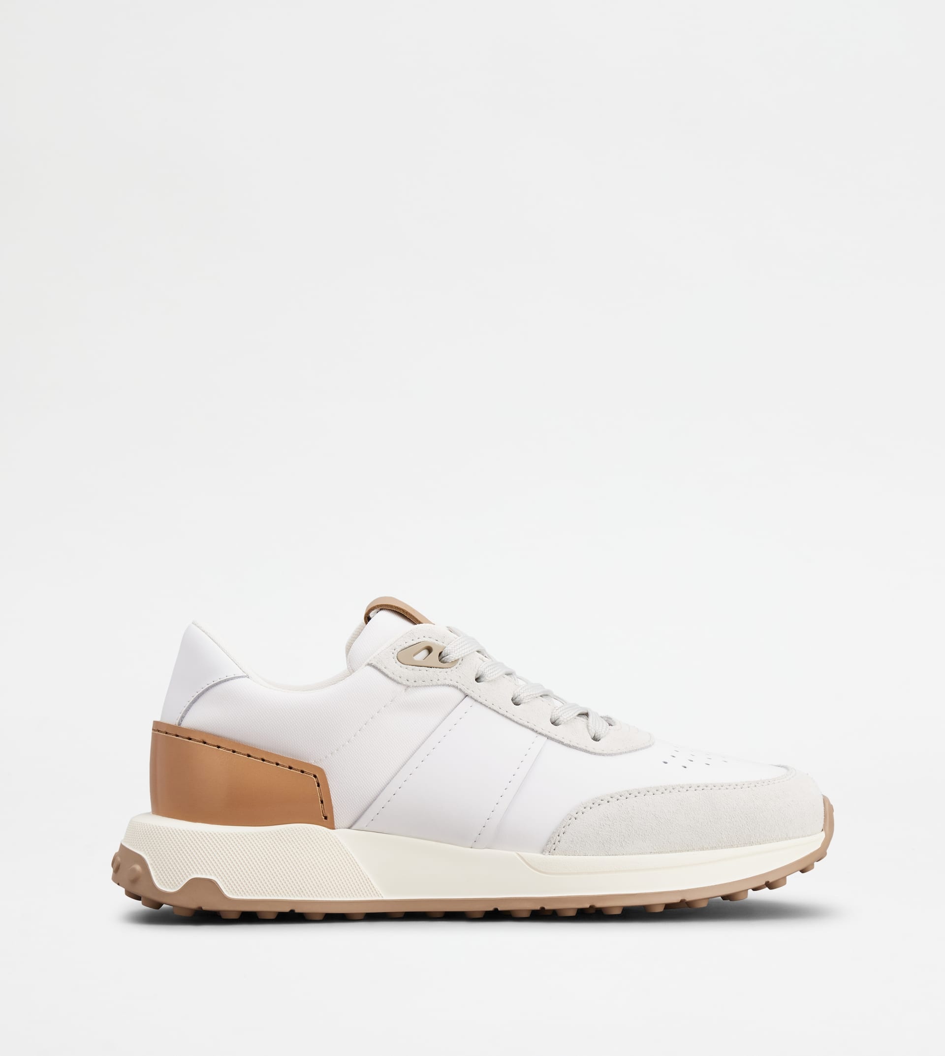 Tod s SNEAKERS IN LEATHER AND TECHNICAL FABRIC WHITE BROWN REVERSIBLE