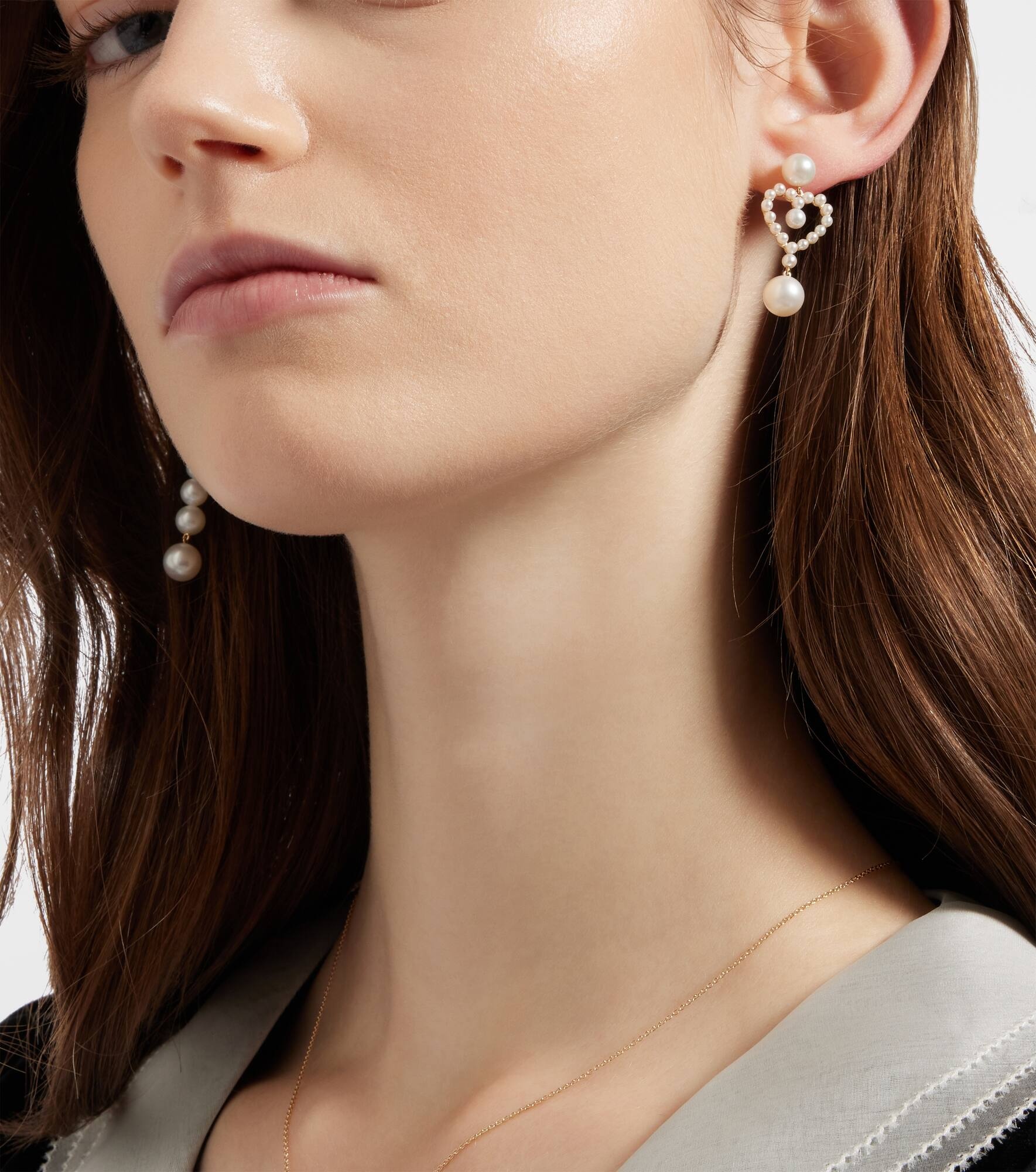 Pearl Heart 14kt gold pendant earrings with pearls - 5