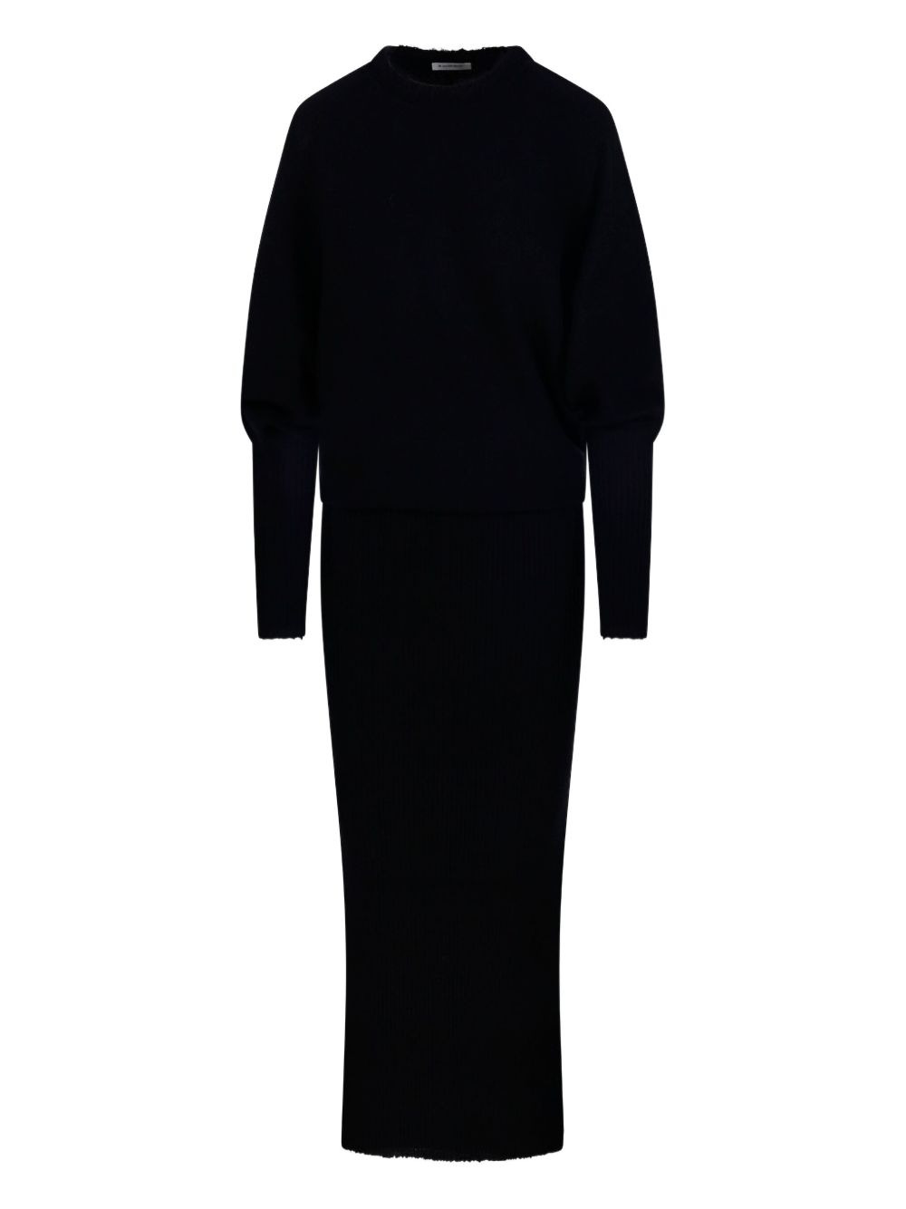 balloon-sleeve ribbed-knit midi dress - 1