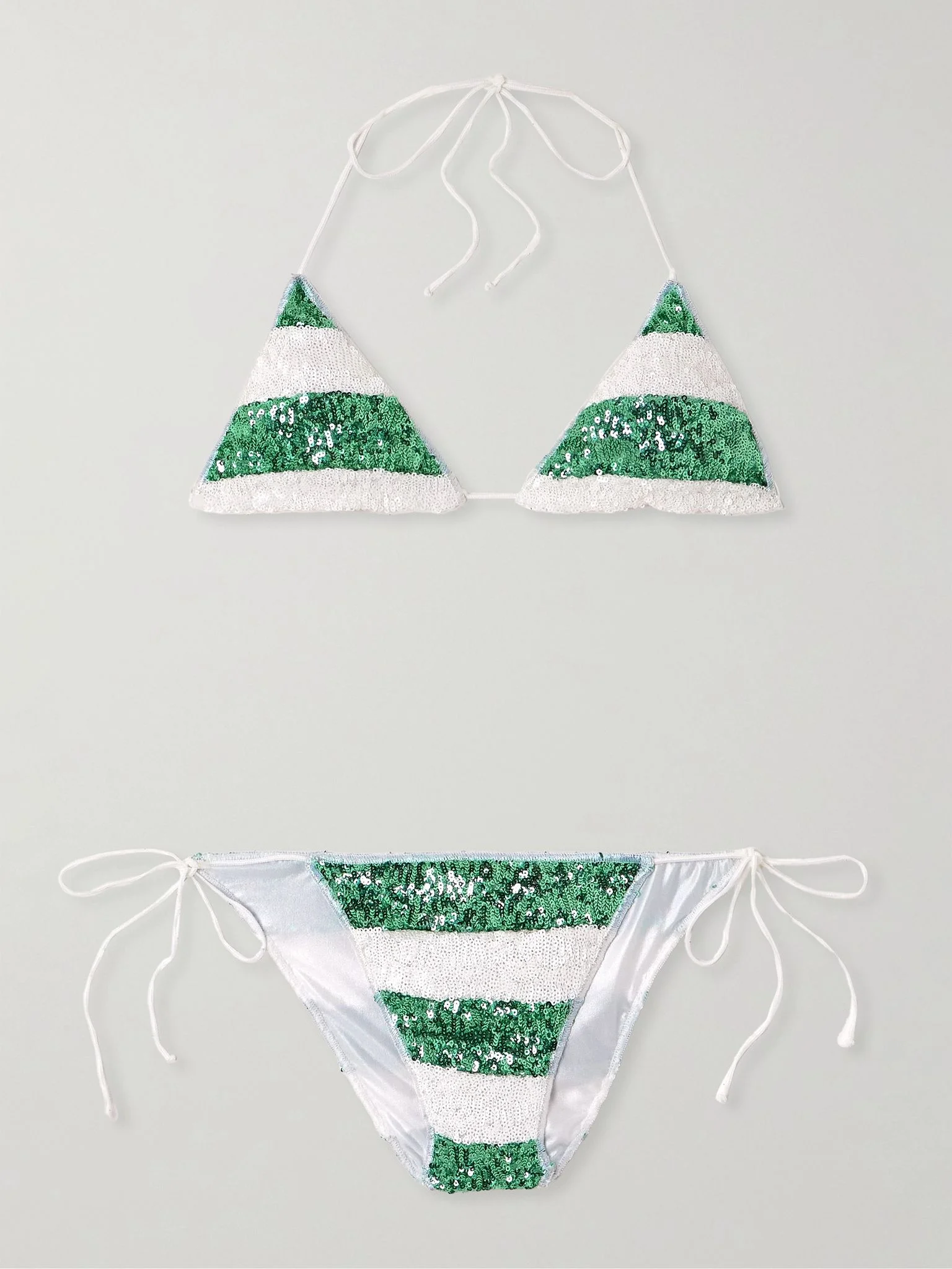 Lumière Candy striped sequined bikini Green - 1