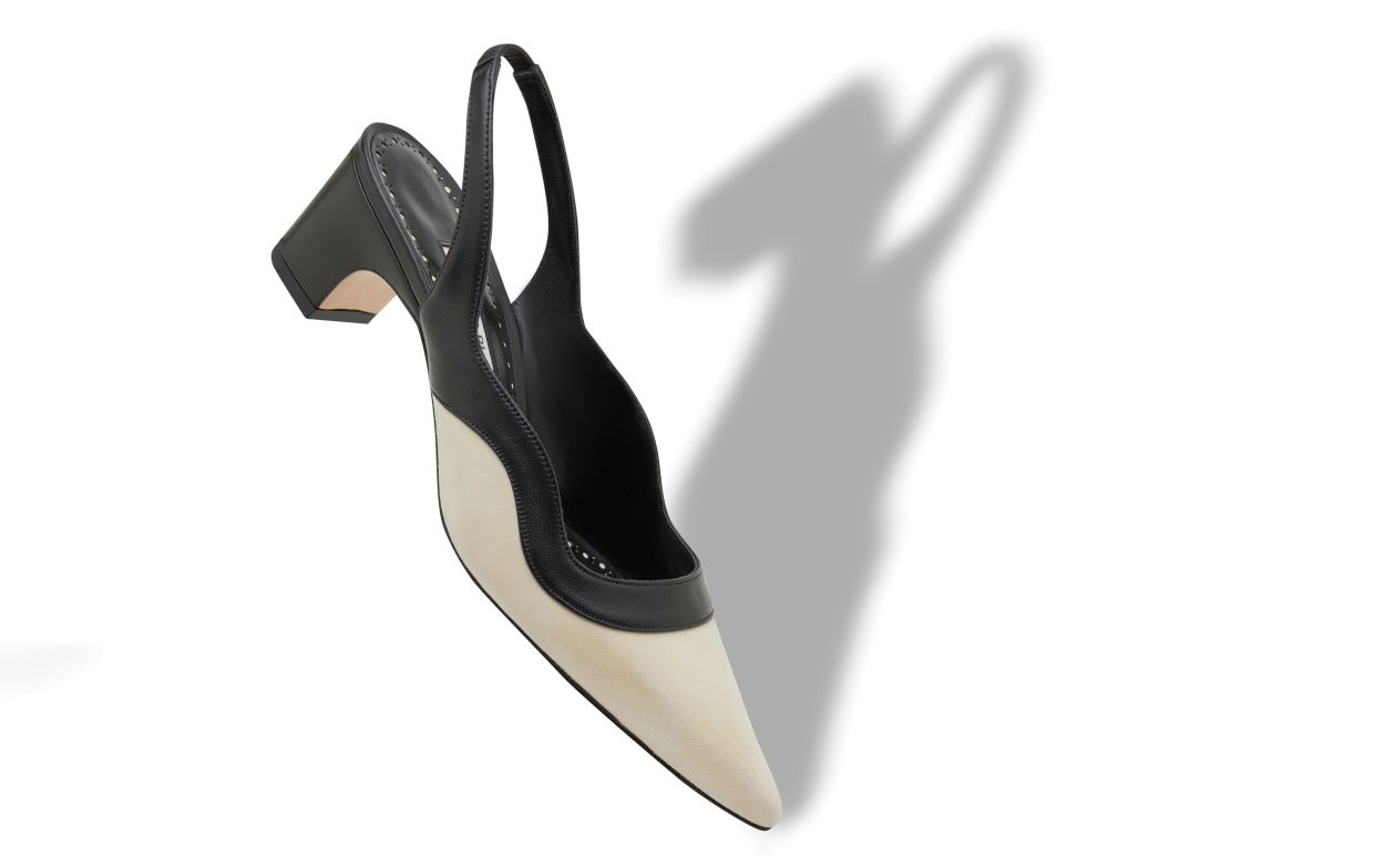 Dark Cream and Black Suede Slingback Pumps - 2