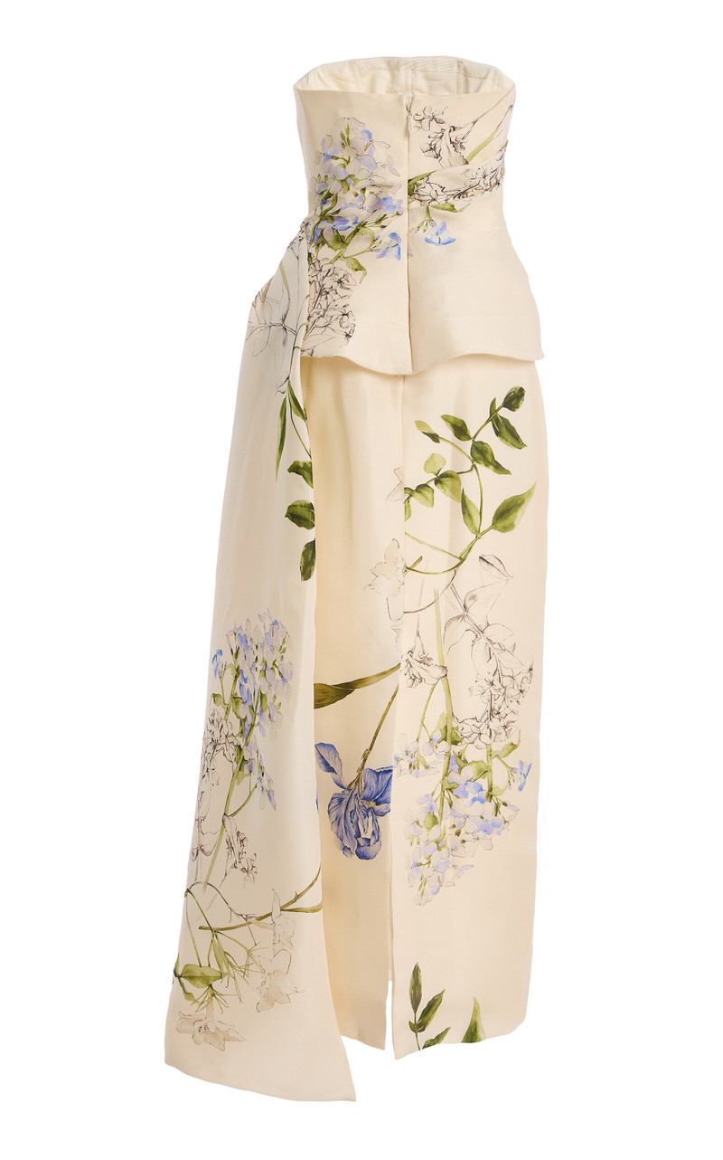 Strapless Draped Peplum Silk Gown multi 5