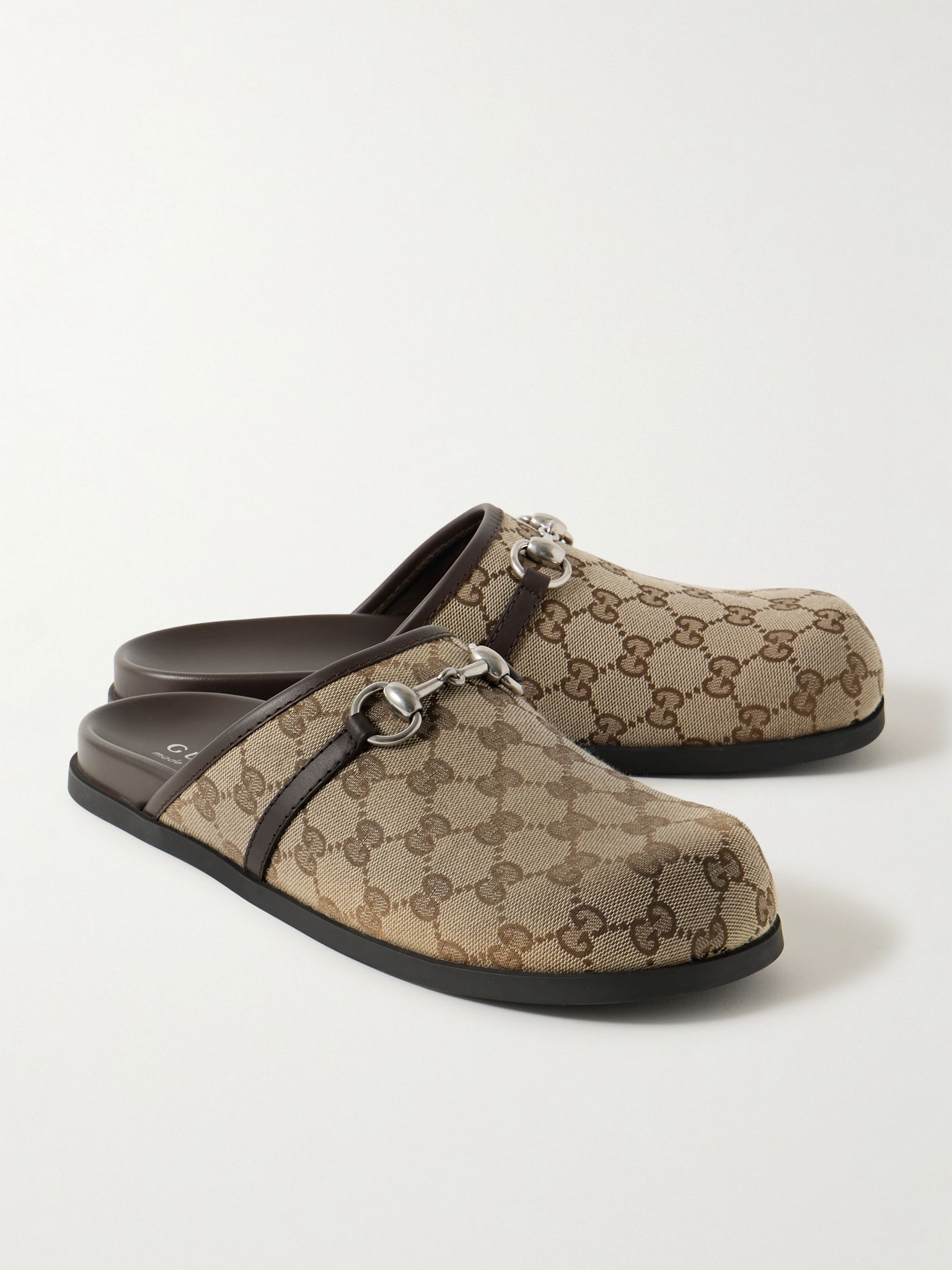Rhein Horsebit Leather-Trimmed Canvas-Jacquard Mules Beige - 4