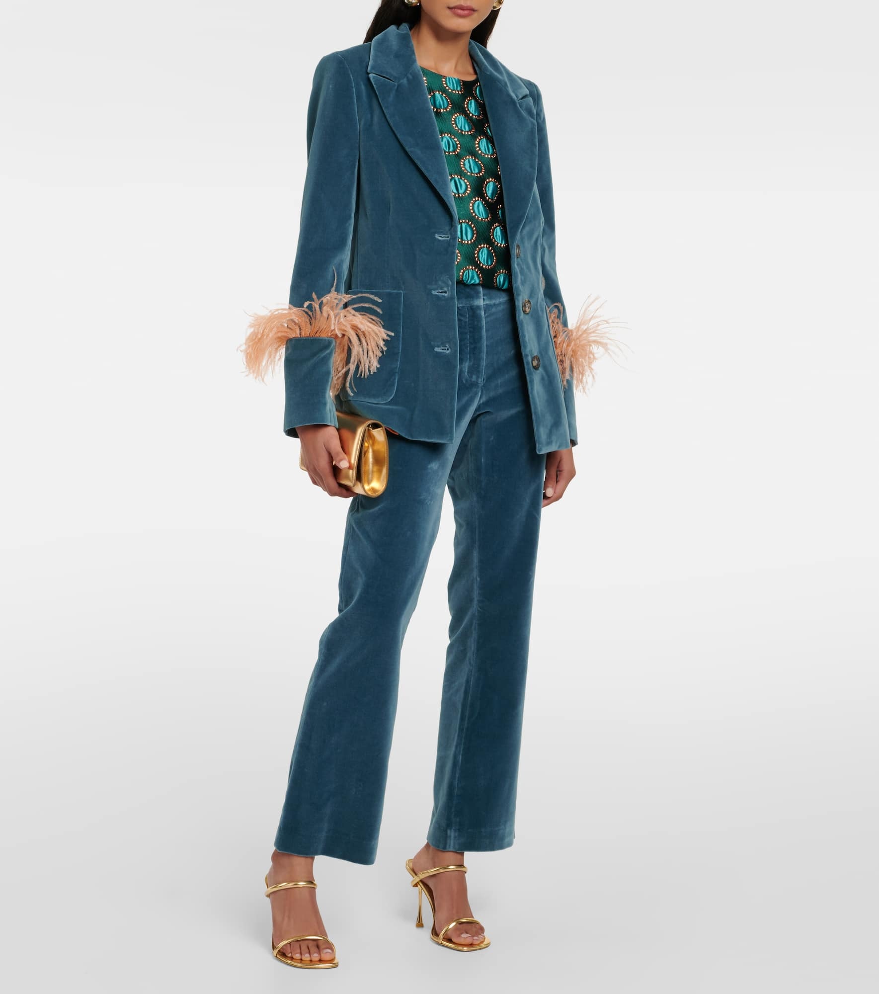 Feather-trimmed cotton velvet blazer - 2