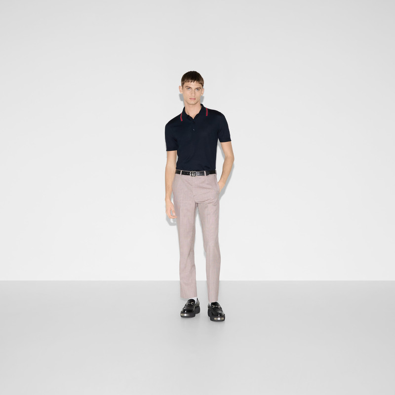 GUCCI Wool knit polo shirt with Web outlook