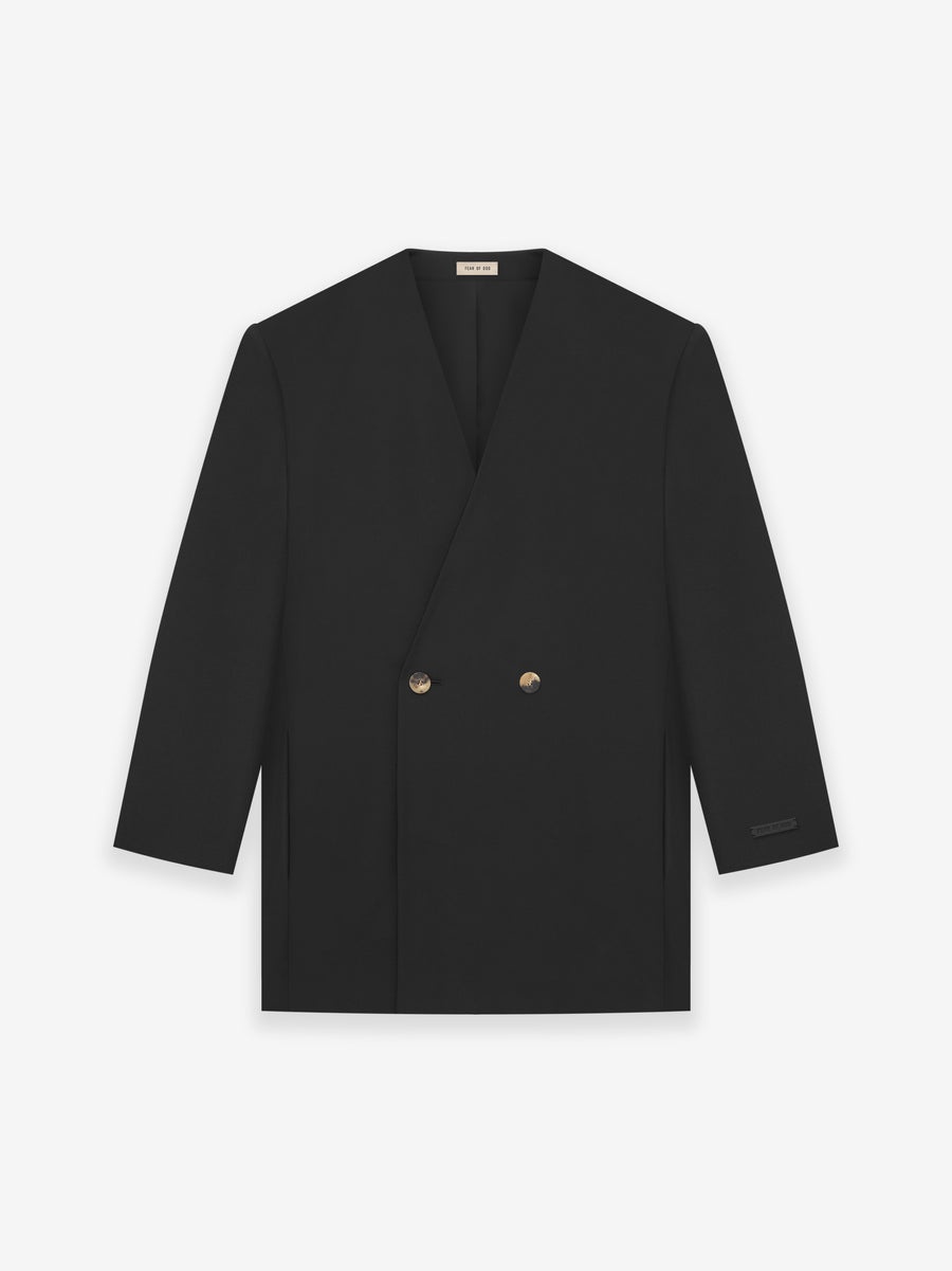 Silk Wool Double Breasted Lapelless Blazer - 1
