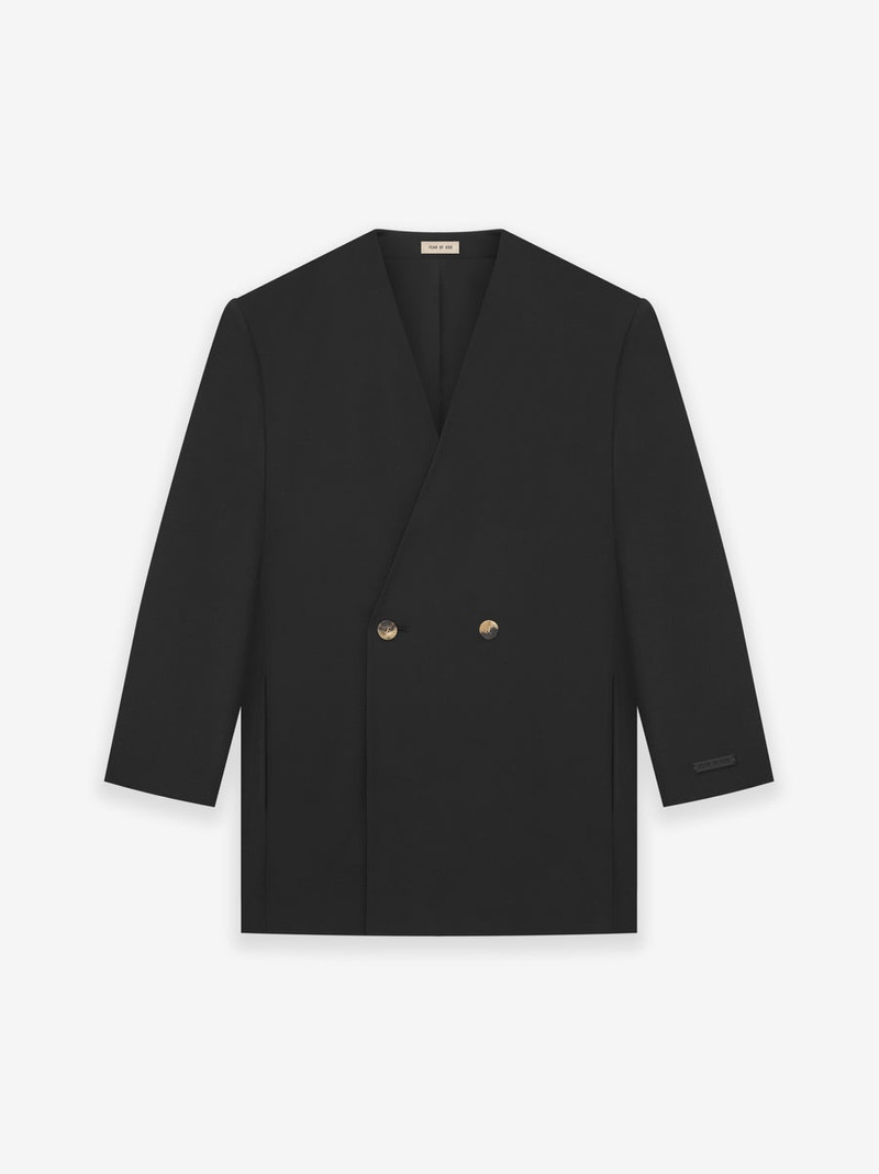 Silk Wool Double Breasted Lapelless Blazer 1