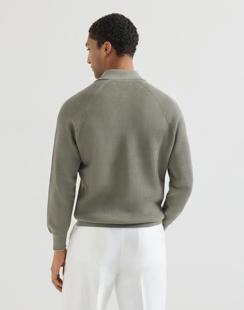Cotton English rib knit polo with long raglan sleeves 3