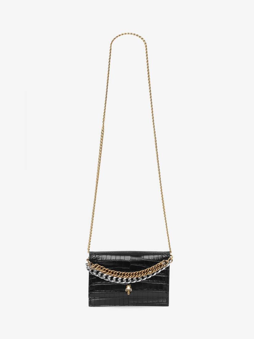 Women's Small Skull Bag With Chain in Black - 5