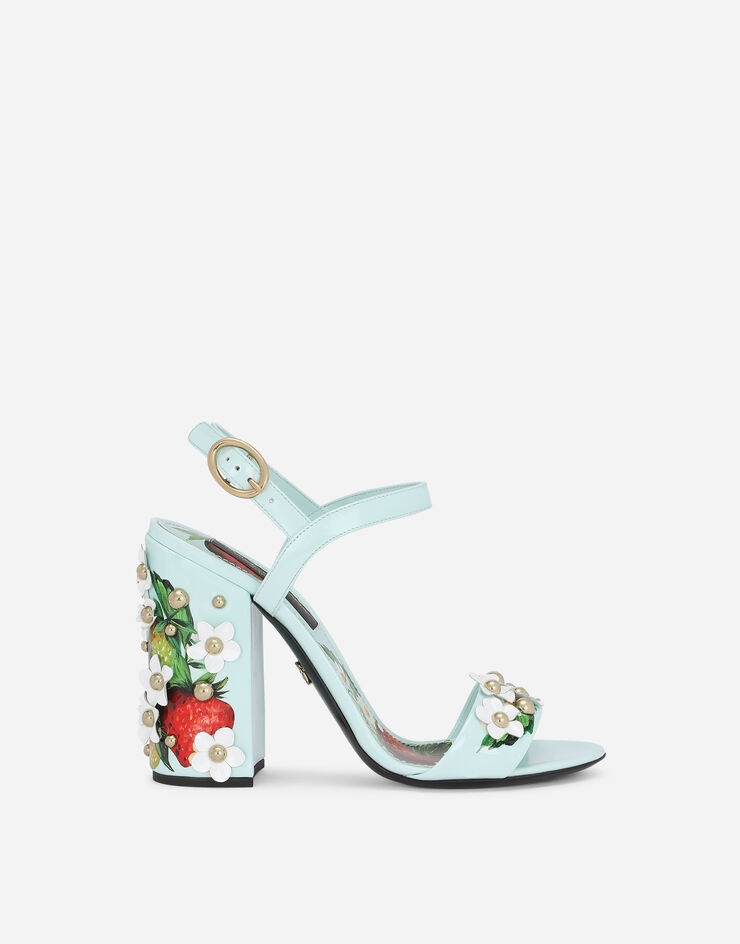 Patent leather sandals with embroidery and studs - 1