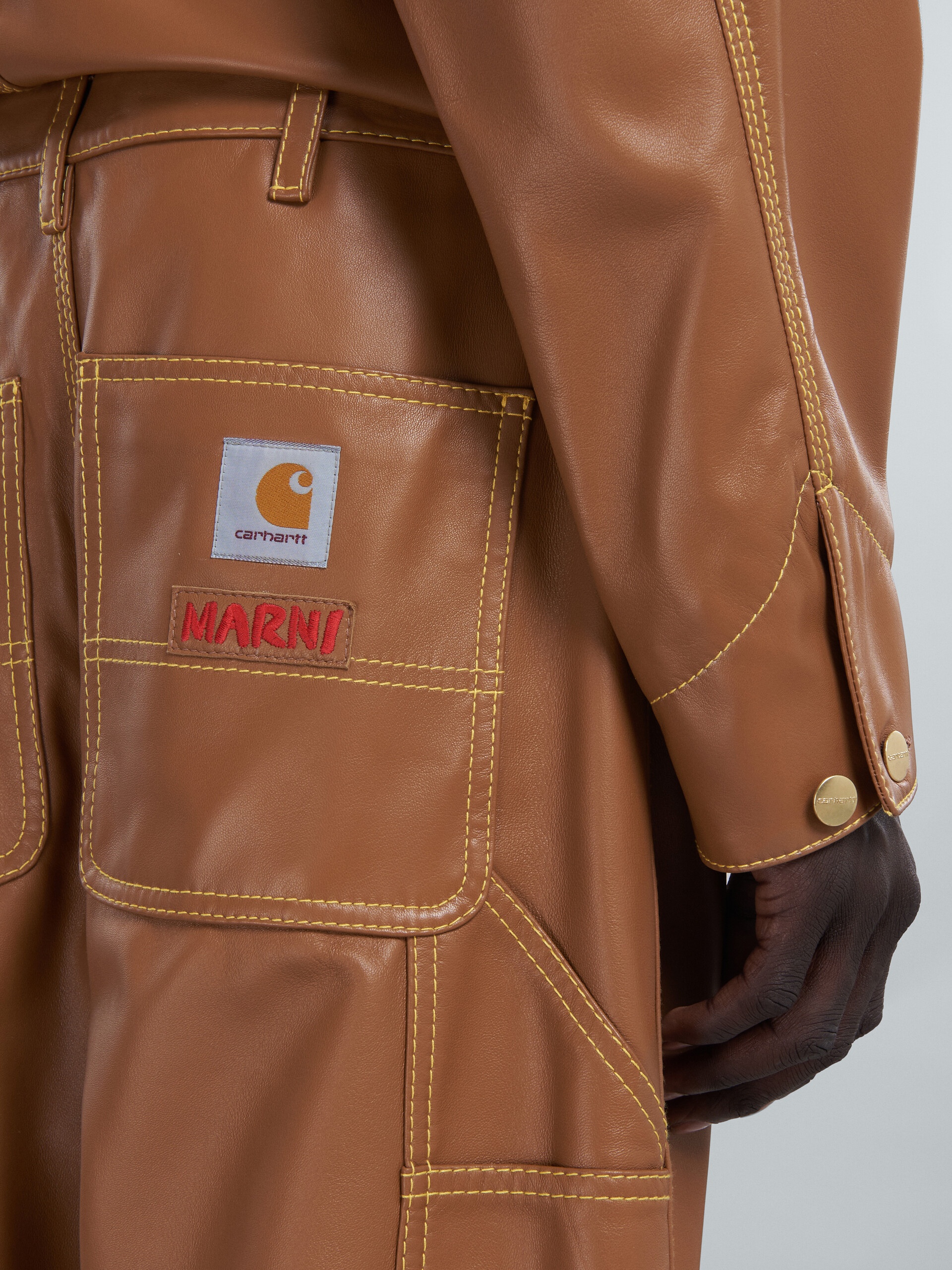 MARNI X CARHARTT WIP - BROWN LEATHER TROUSERS - 4