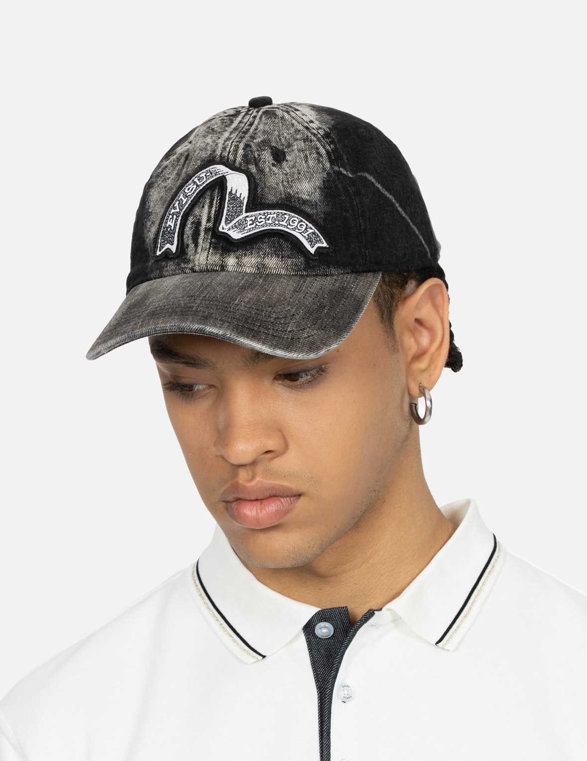 TIE-DYE WASHED EFFECT WITH RIBBON SEAGULL LOGO DENIM CAP - 4