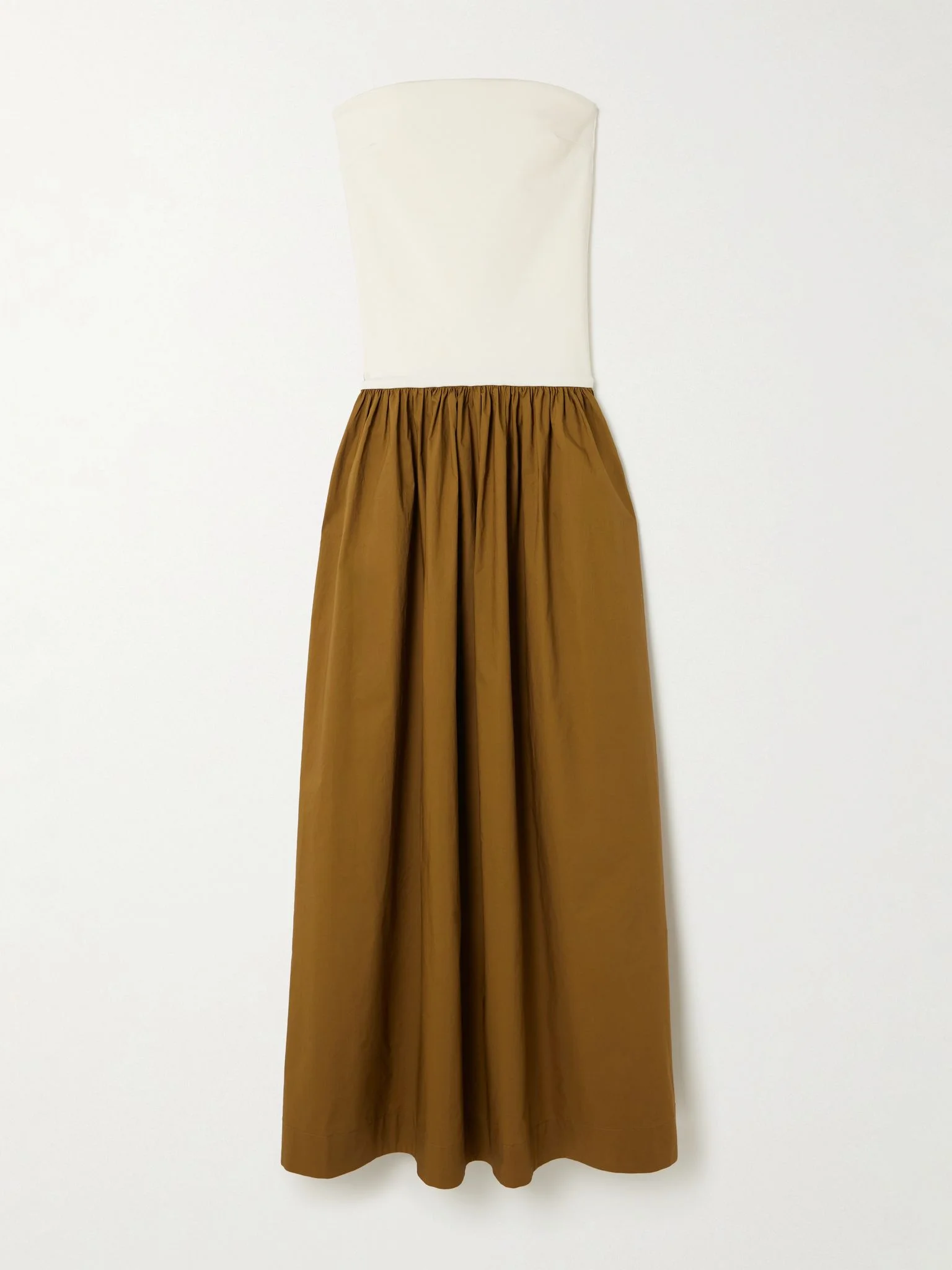 Duo strapless stretch-knit and cotton-poplin maxi dress Cream - 1