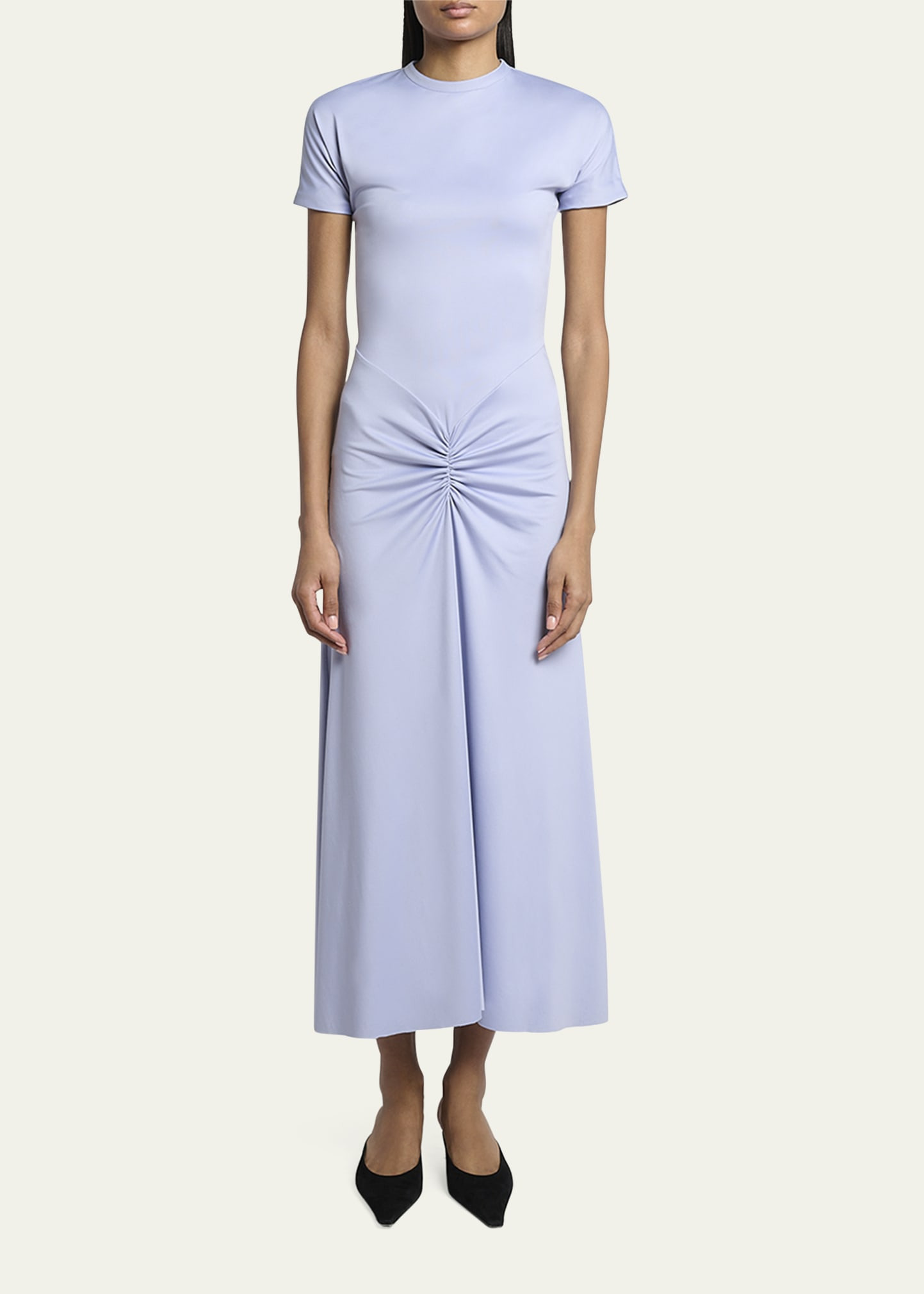 Gathered Drop-Waist Midi T-Shirt Dress - 2