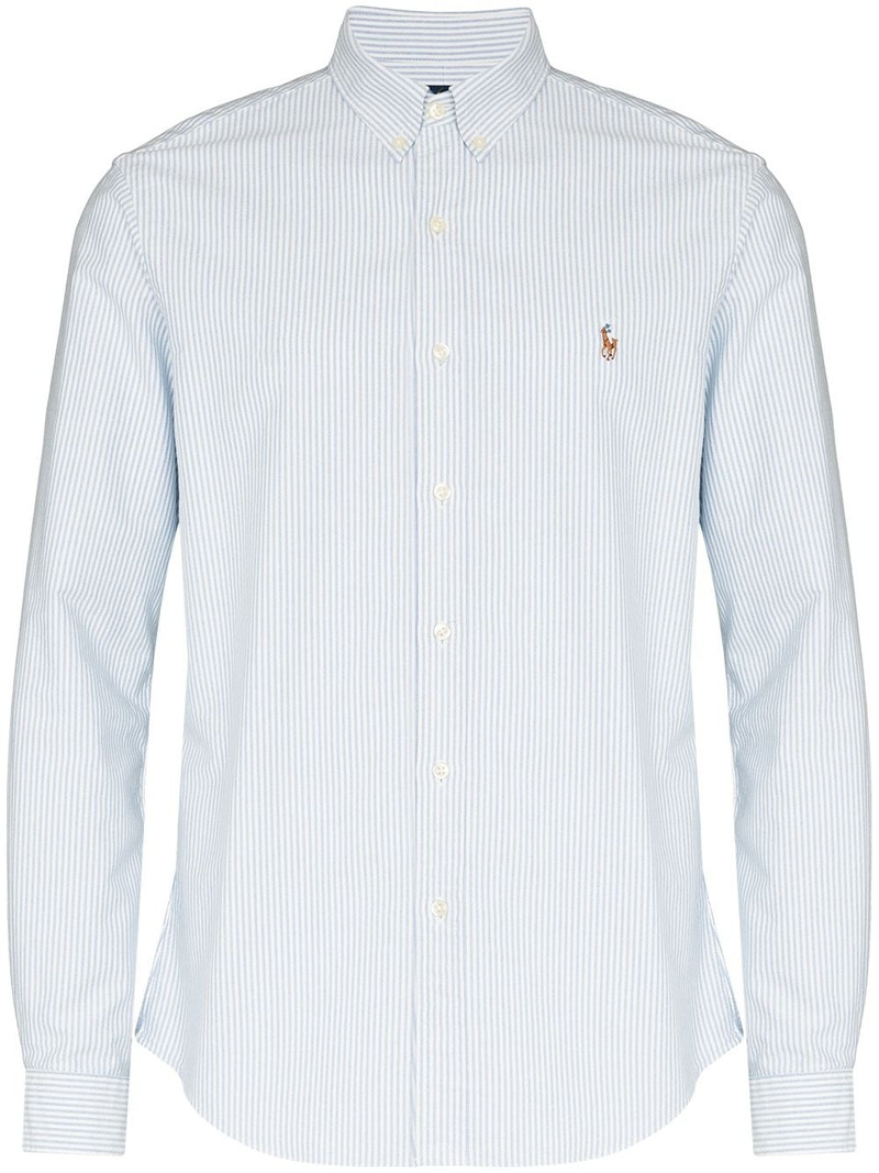 logo-embroidered striped shirt 1