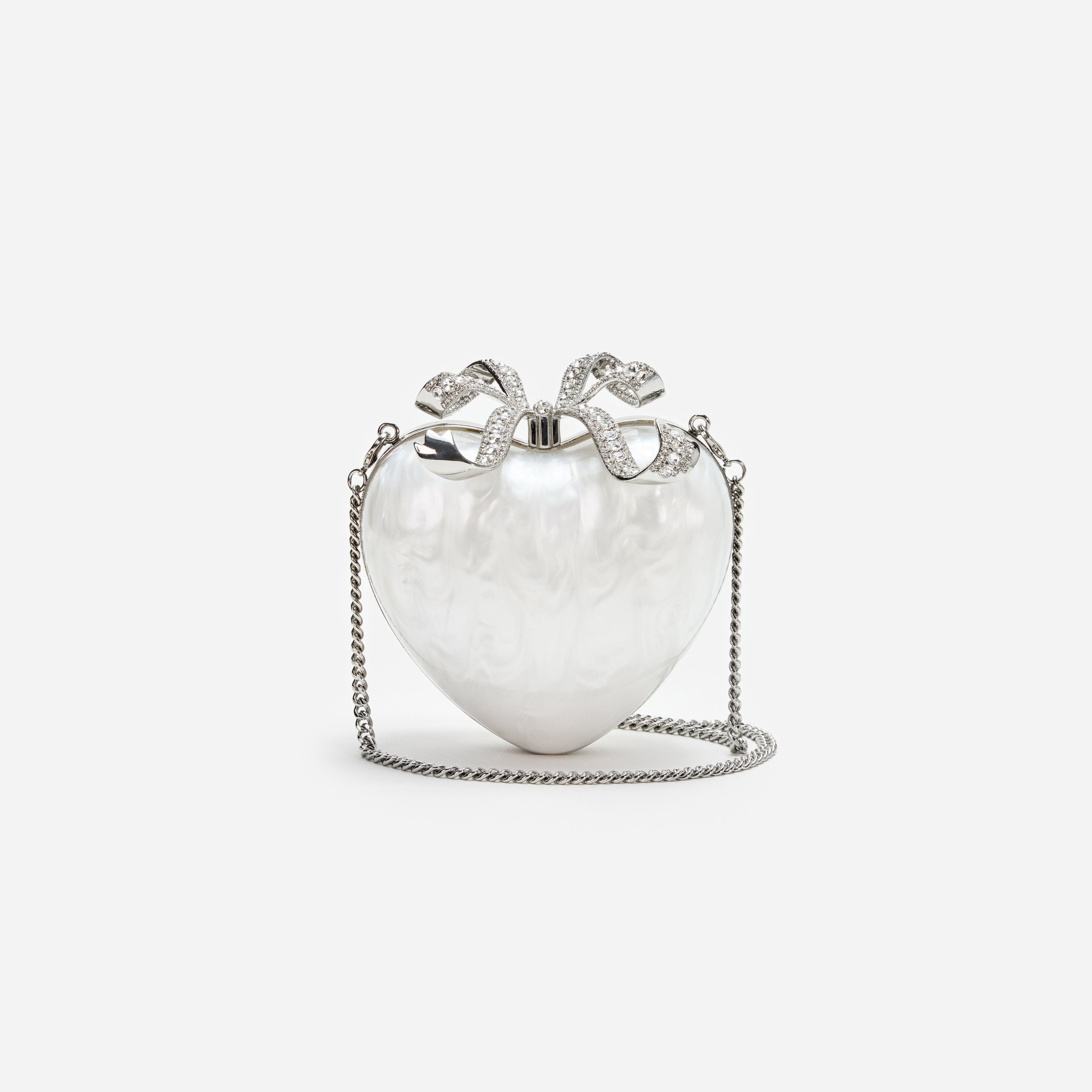 Pearl Top Handle Heart Clutch - 4