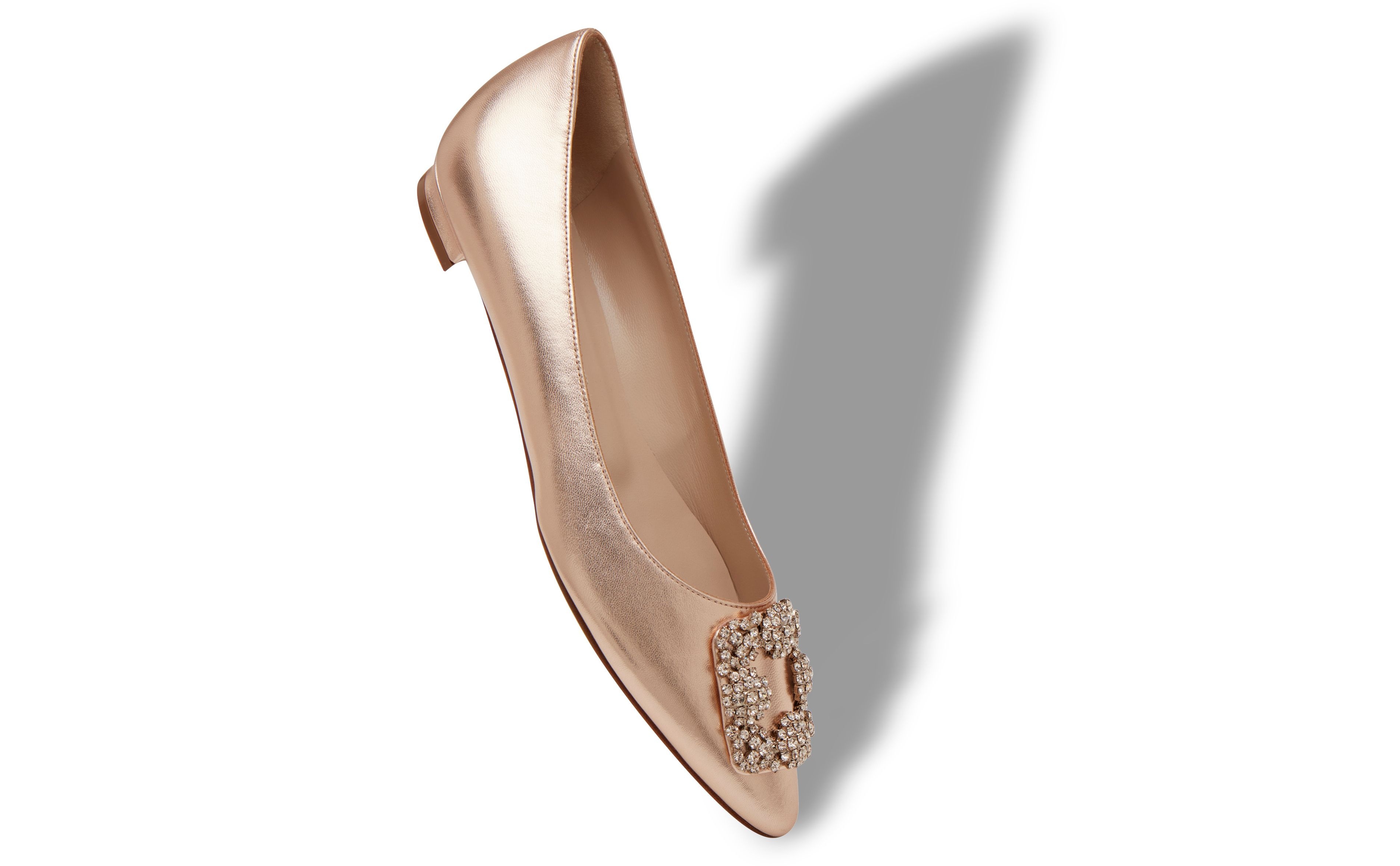Copper Nappa Leather Jewel Buckle Flat Shoes - 2