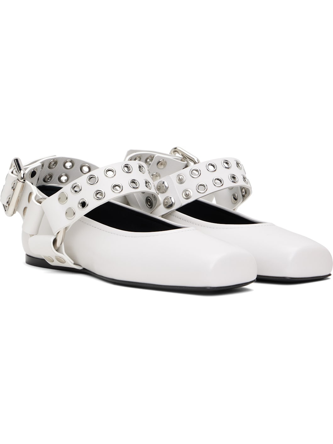 White Biker Ballerina Flats - 4