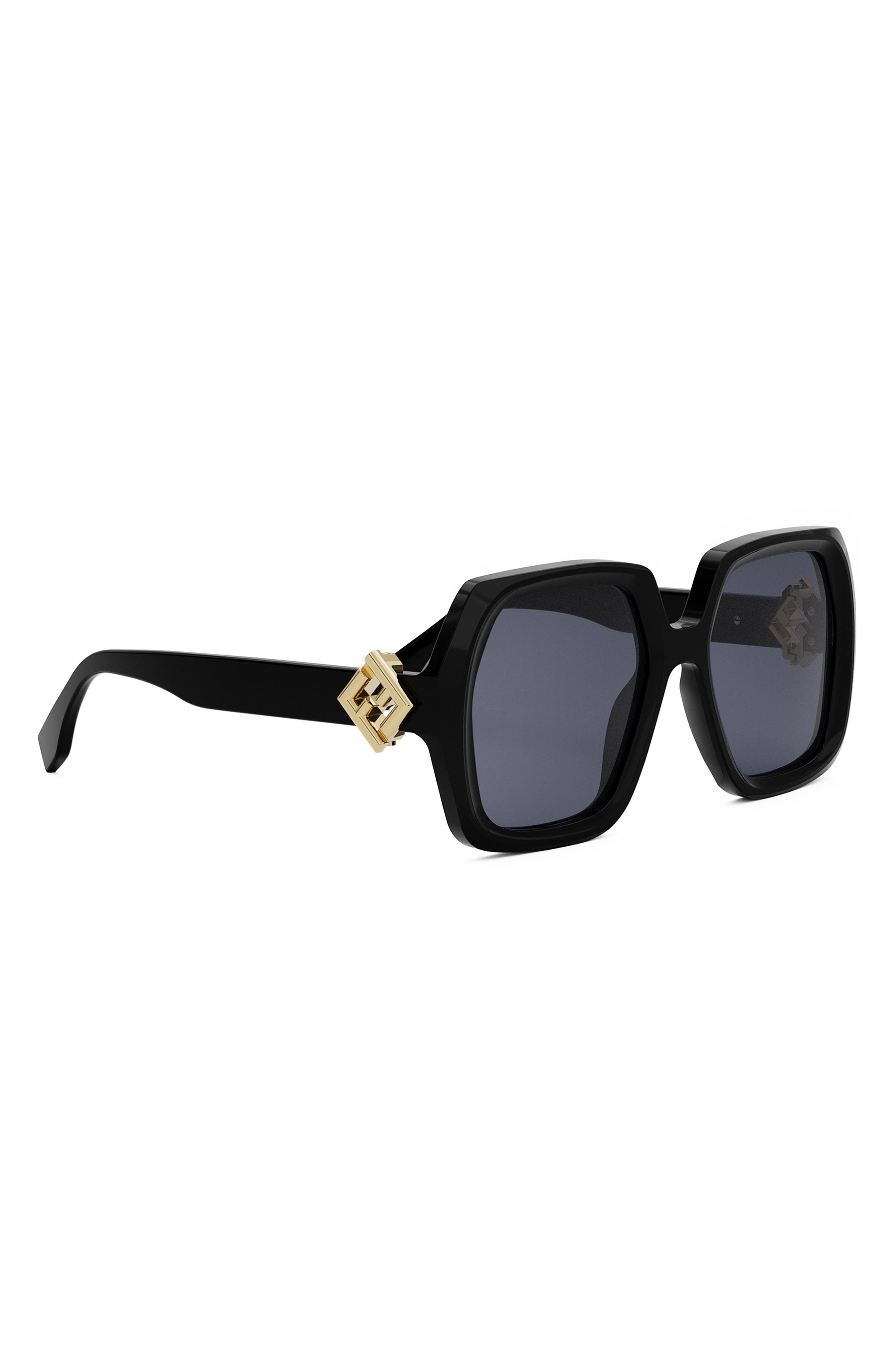 'Fendi Diamonds 51mm Square Sunglasses in Shiny Black /Blue at Nordstrom - 7