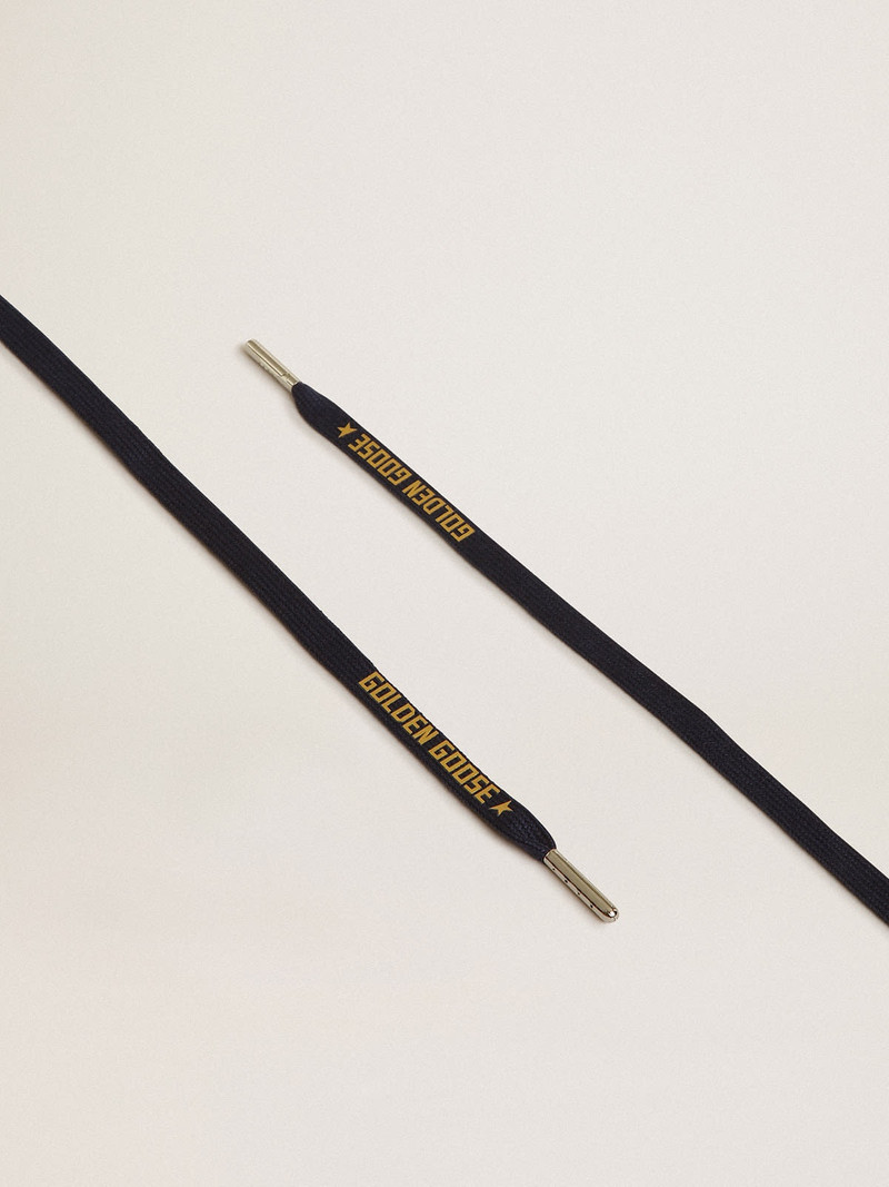 Navy-blue cotton laces with contrasting gold-colored logo - 1