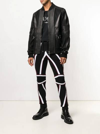 Balmain zip up leather bomber jacket outlook