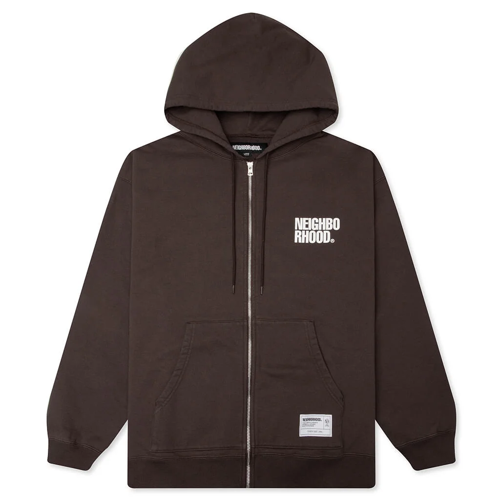 CLASSIC L/S SWEAT ZIP HOODIE - BROWN - 1
