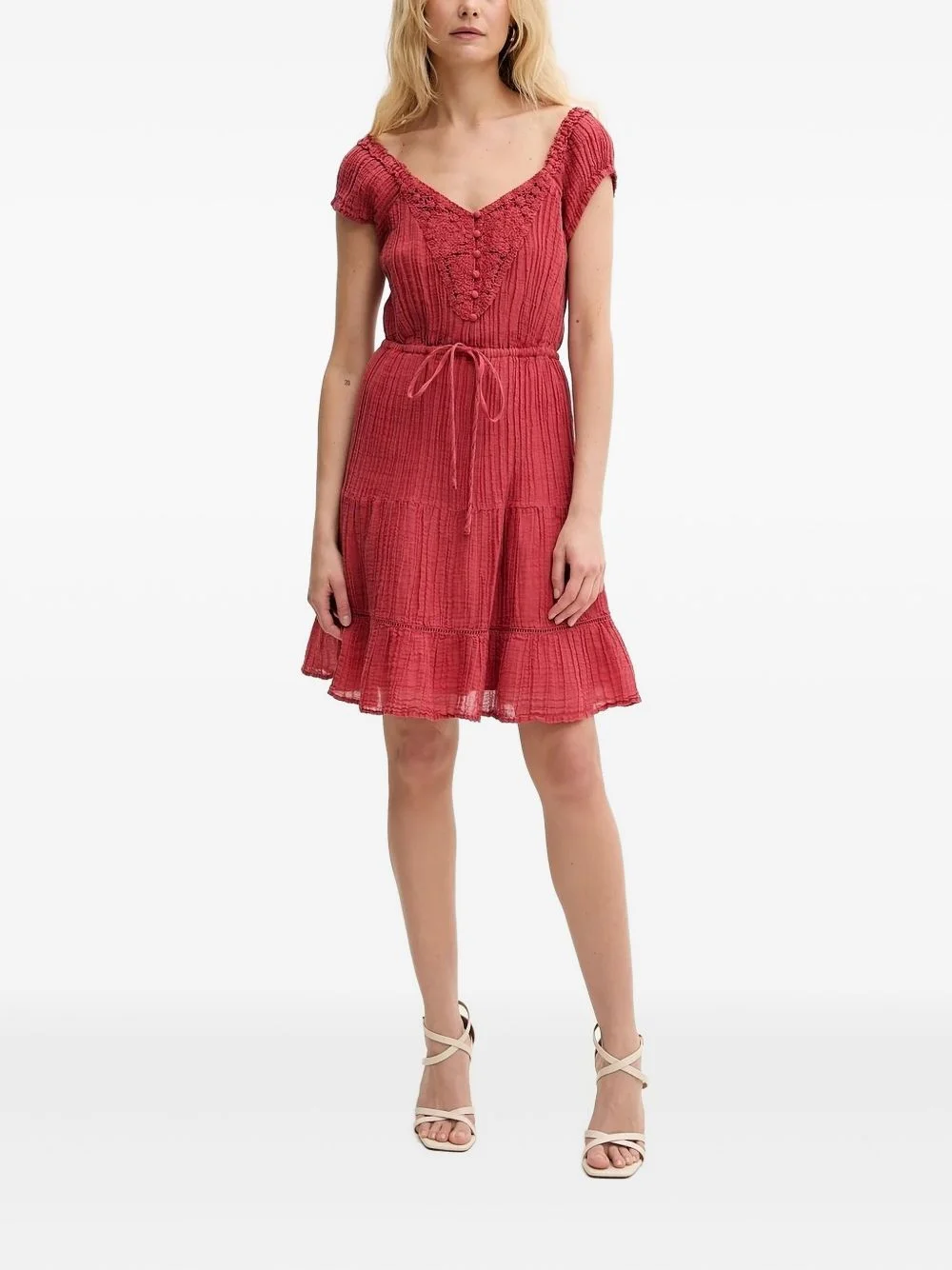 Eco Ciel crochet-trimmed tiered mini dress - 1