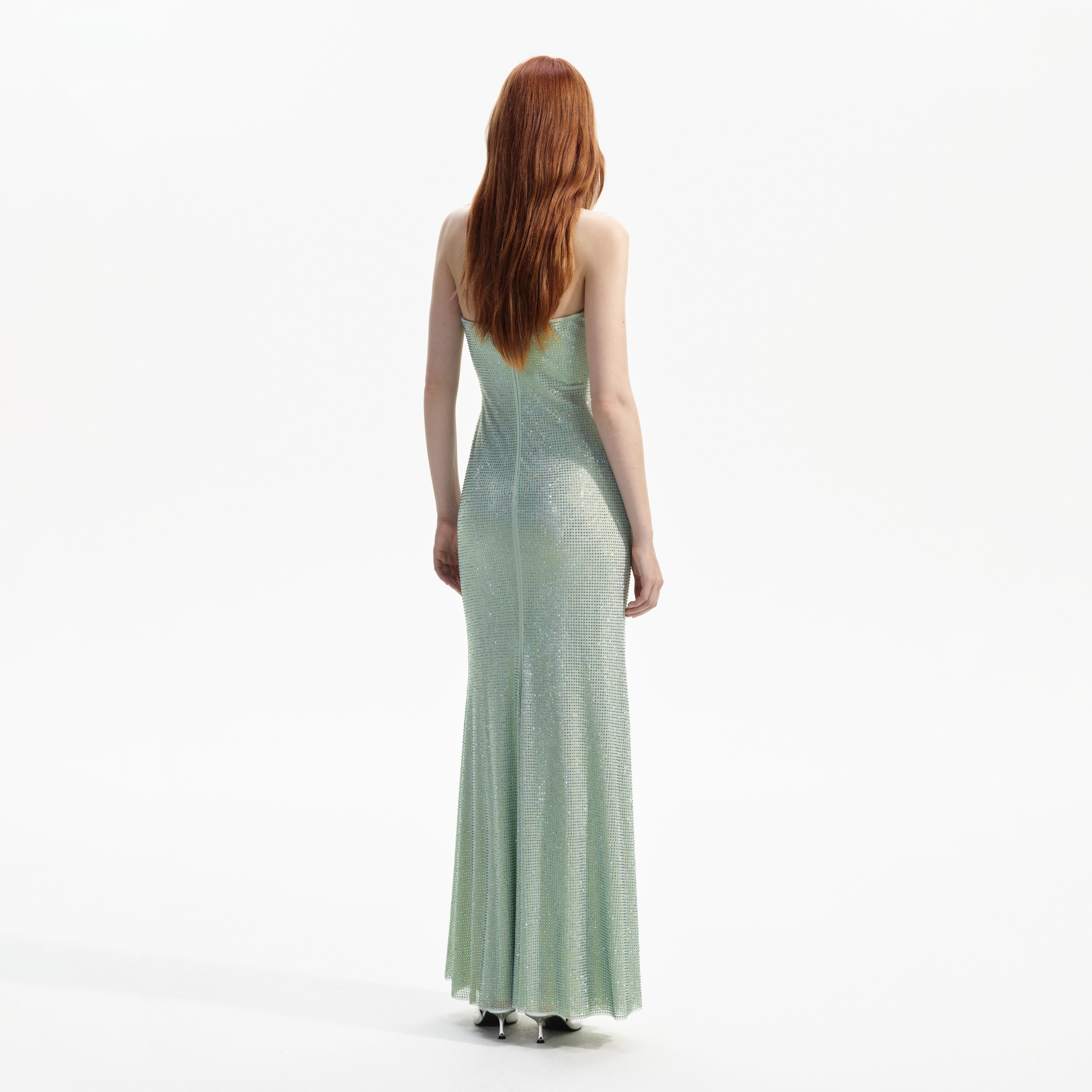 self-portrait Mint Rhinestone Strapless Maxi Dress | REVERSIBLE
