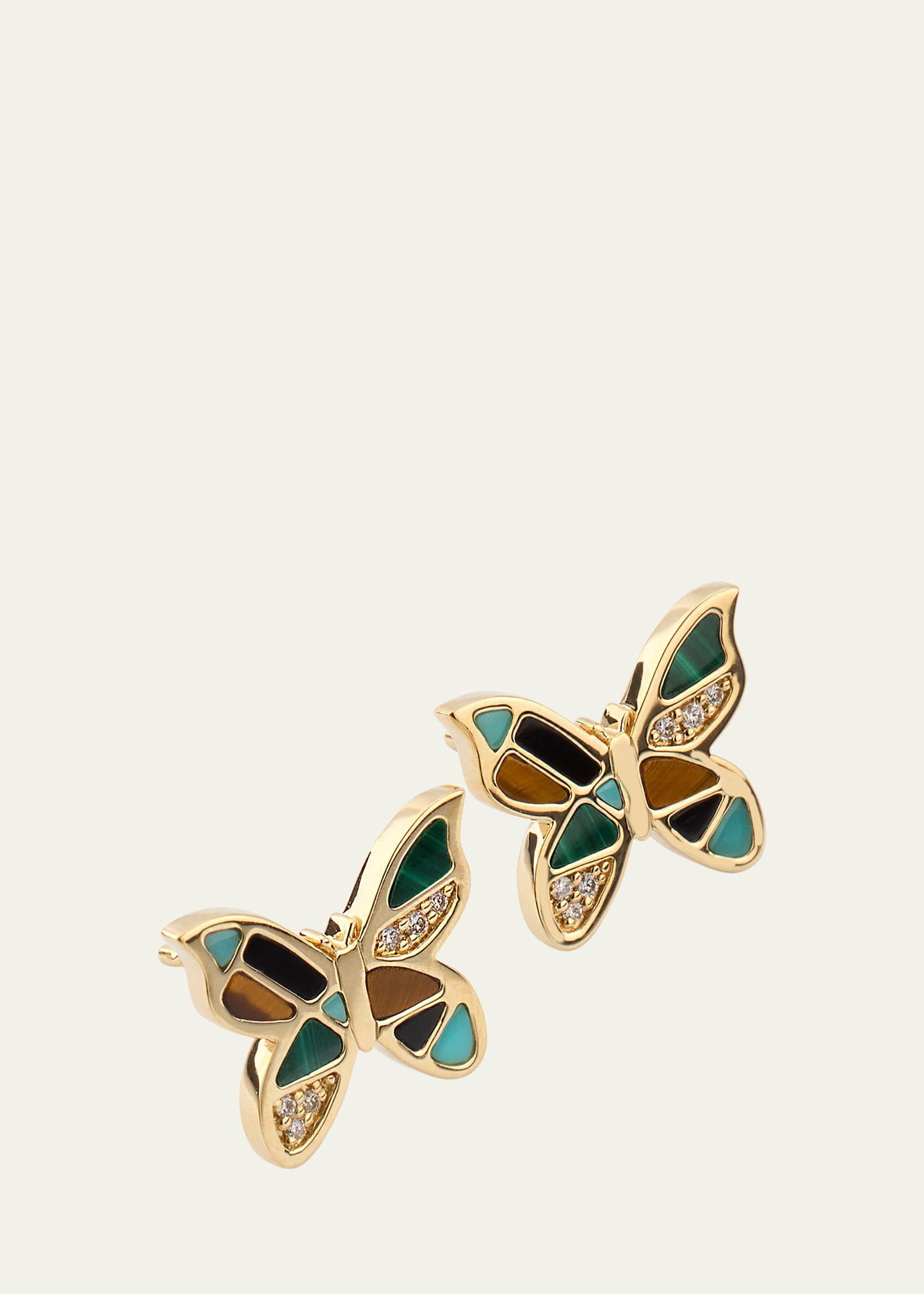 14K Yellow Gold Mosaic Butterfly Stud Earrings with Diamonds - 2