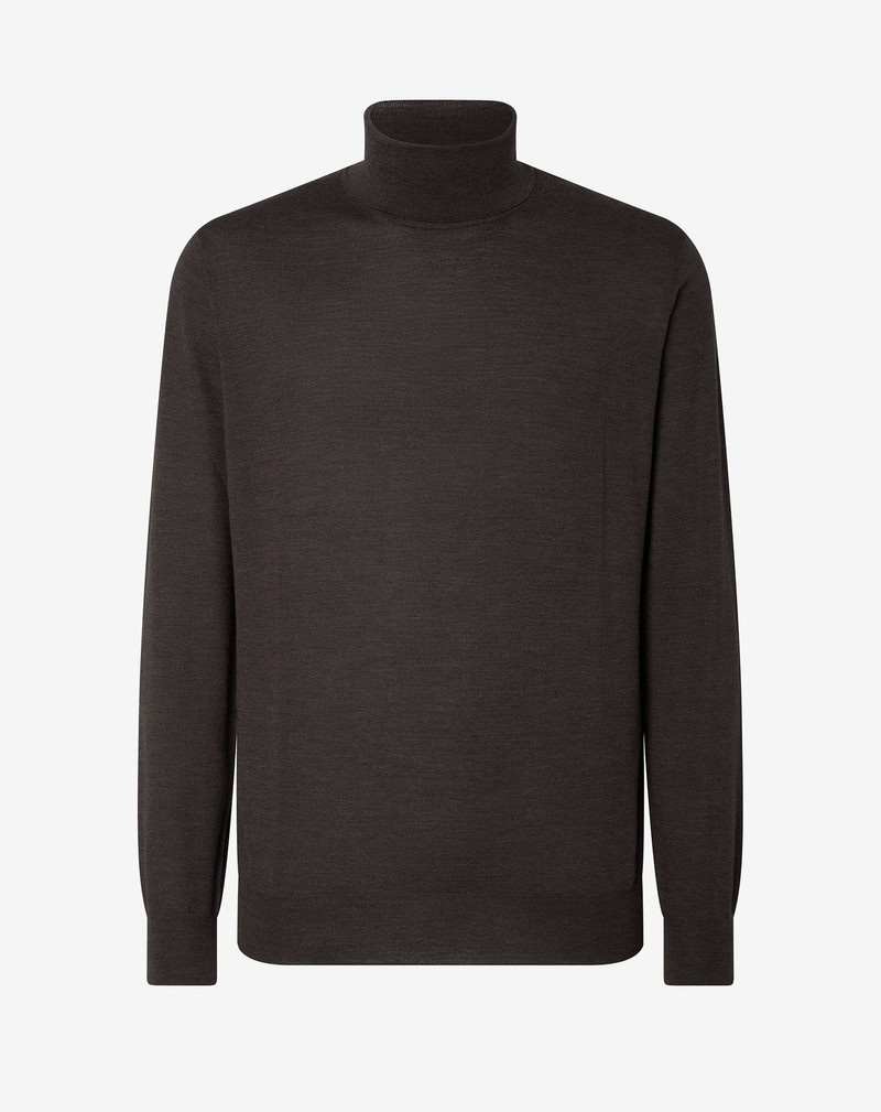 Brown ultra fine 120's wool mock turtleneck 1