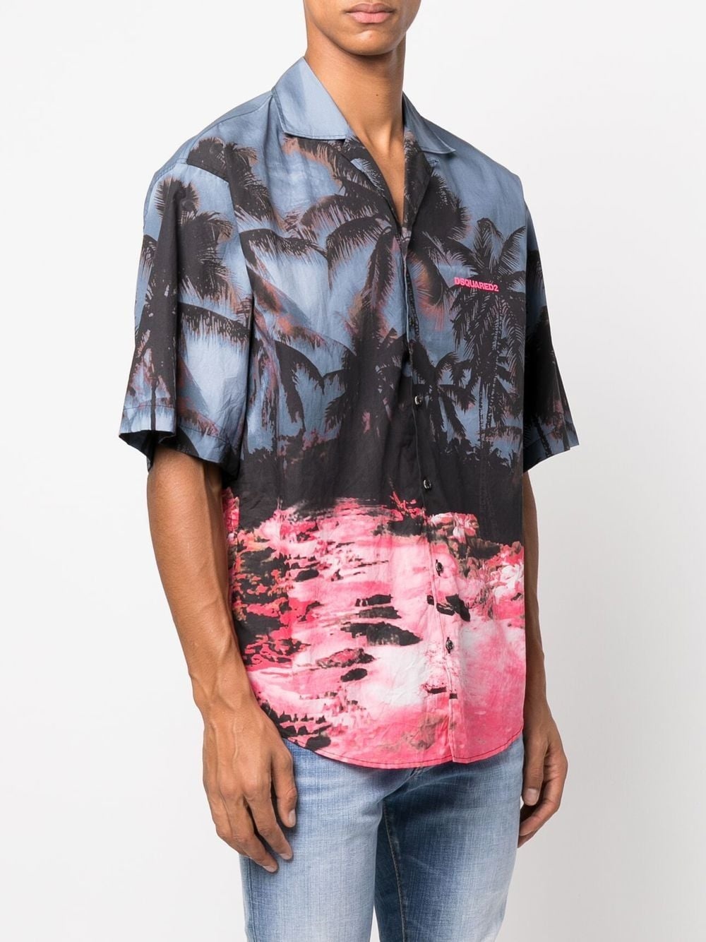 palm tree-print short-sleeved shirt - 3