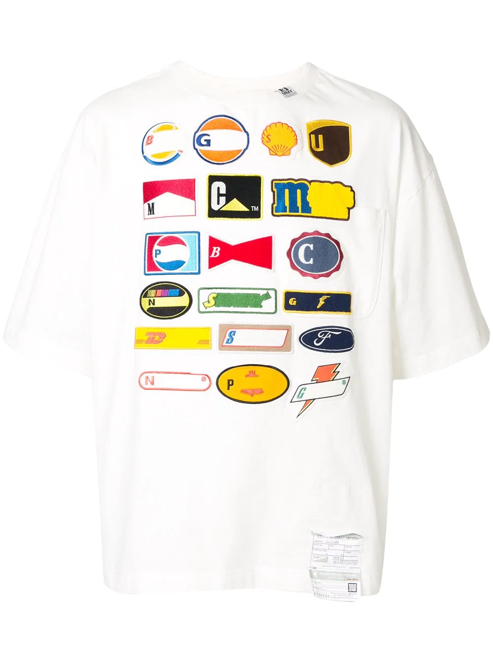 multi-logo patch round neck T-shirt - 1