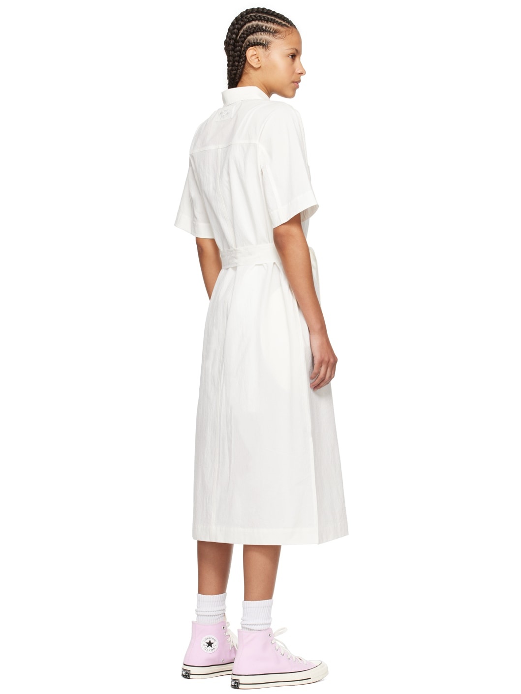 White Crinkled Midi Dress - 3