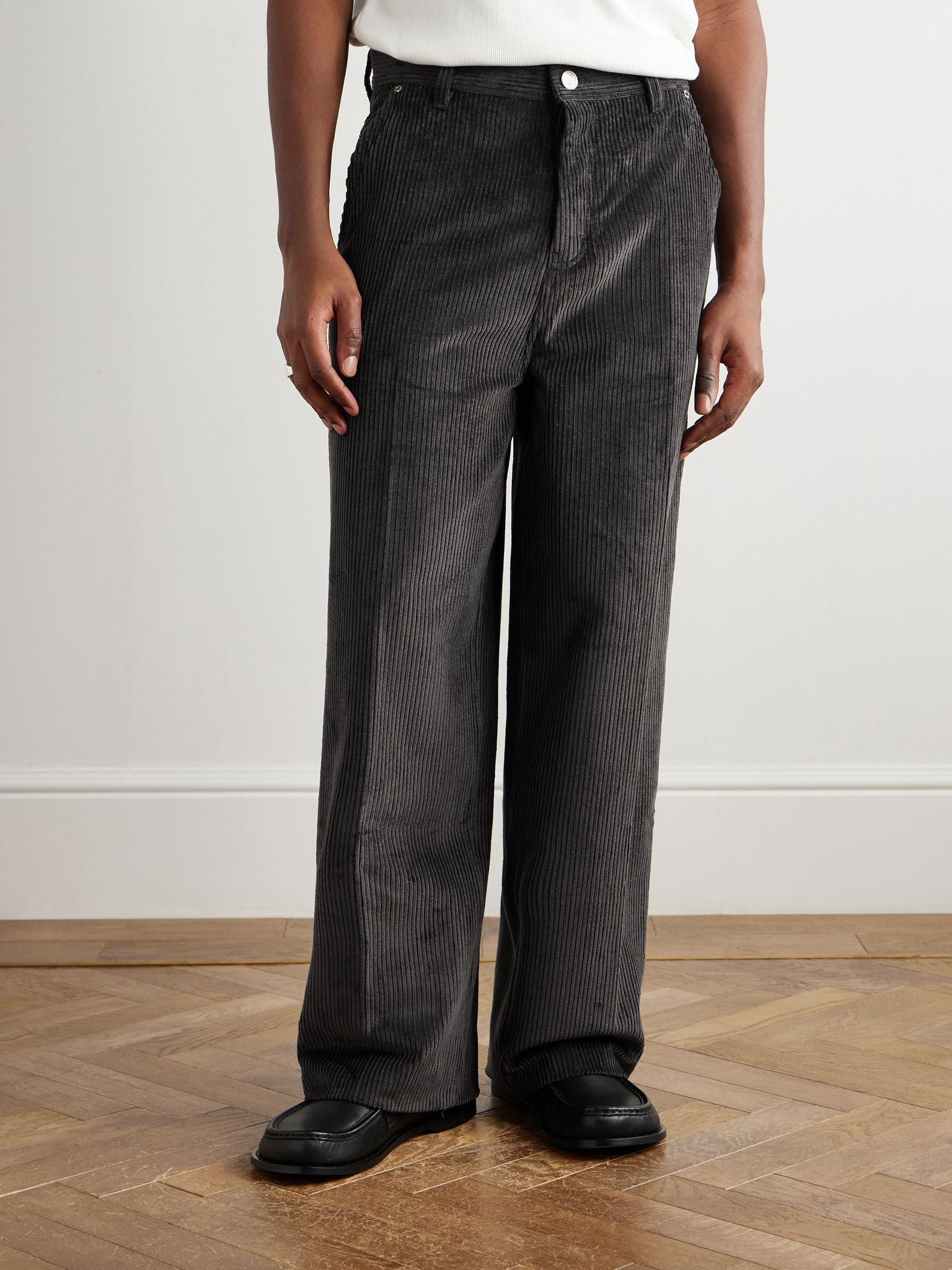 Wide-Leg Cotton-Corduroy Trousers Black - 3