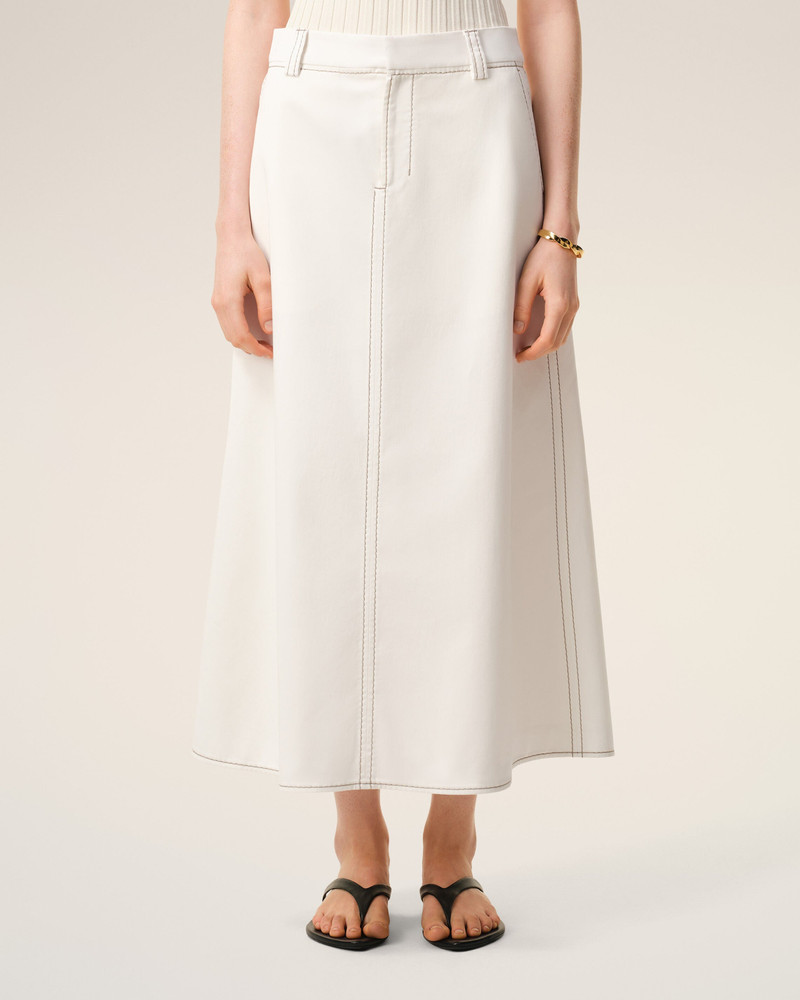 WHITE COTTON LONG TRAPEZE SKIRT 3