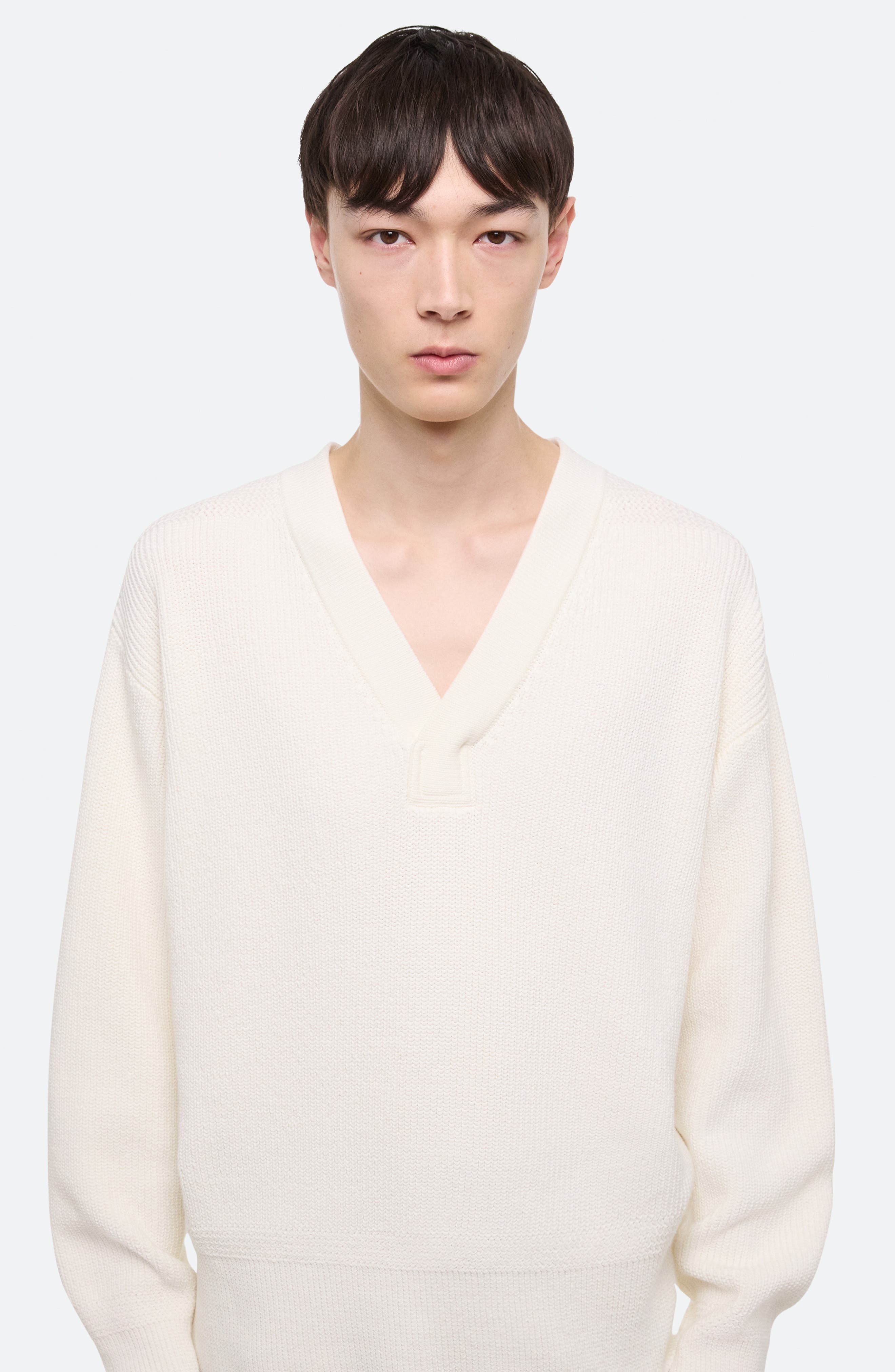 Helmut Lang Giunon V-Neck Organic Cotton Sweater in White at Nordstrom - 4