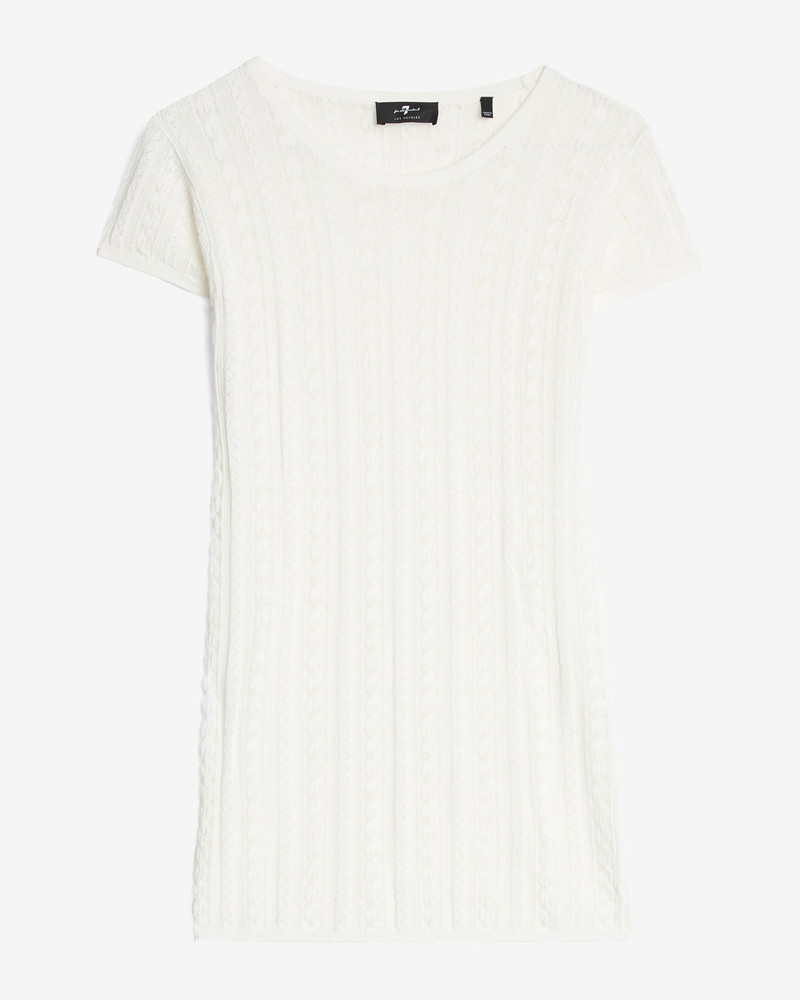 Short Sleeve Pointelle Crew Sweater in Ivory 1