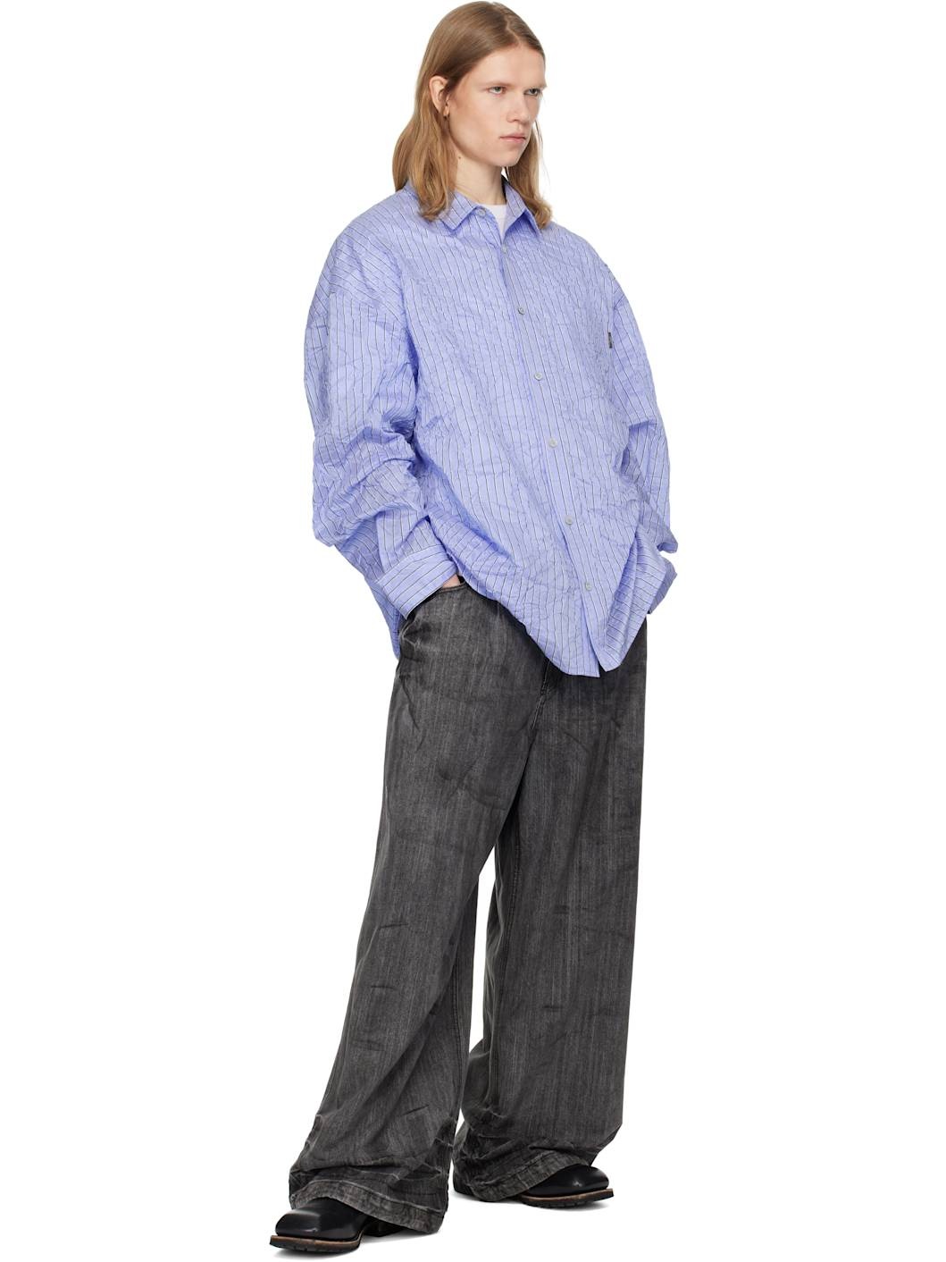 Juun. J Blue Crinkled Stripe Shirt - 4