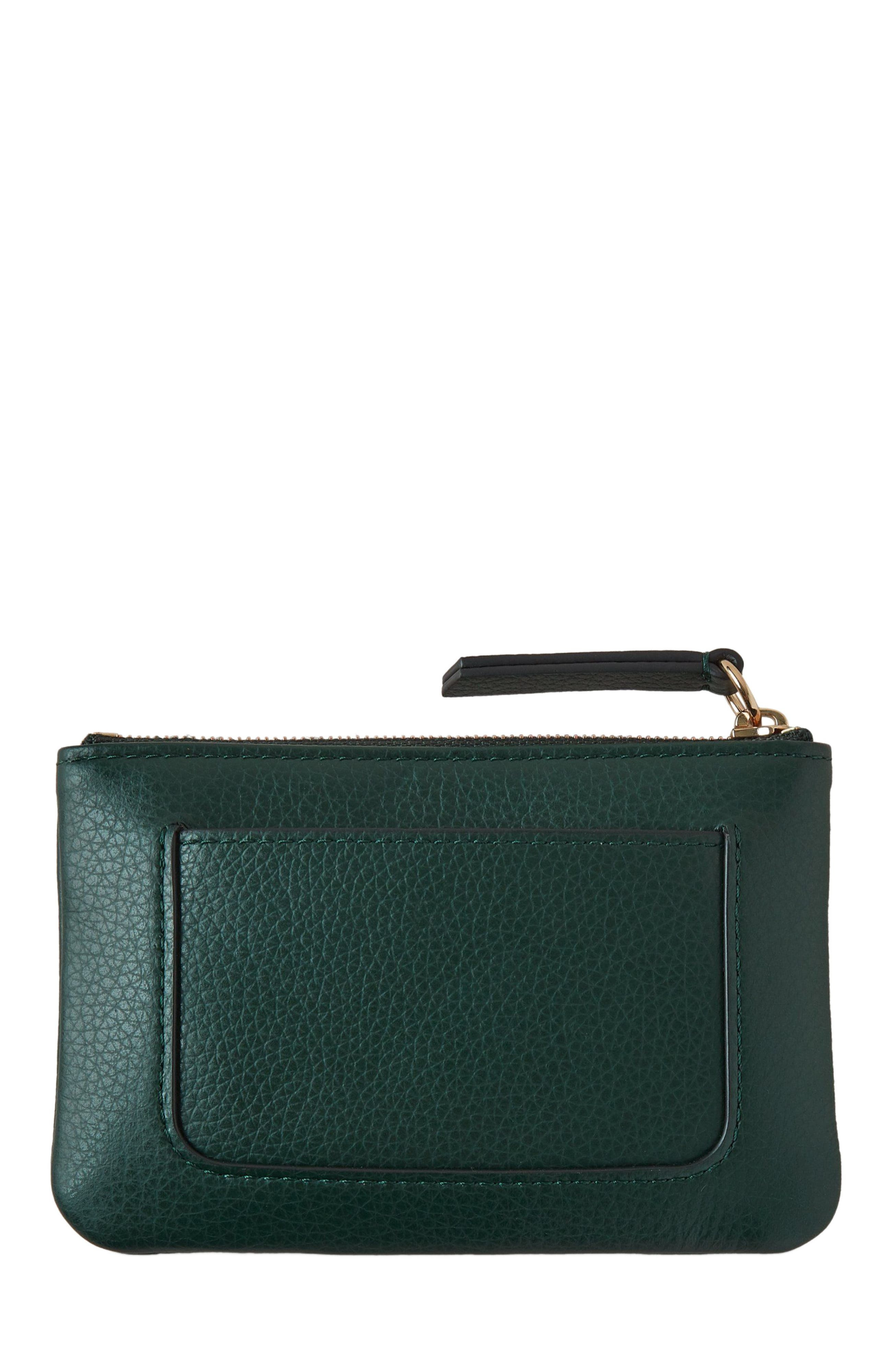 Plaque Leather Coin Pouch in  Green - 3