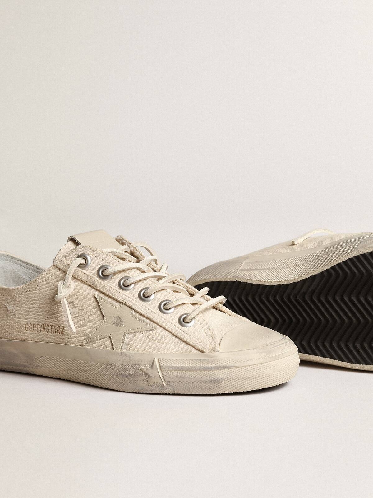 V-Star in light cream canvas with milk-white leather star - 3
