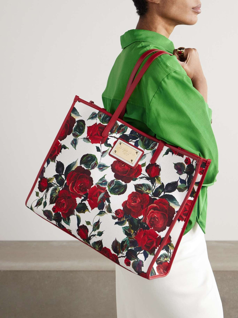 Dolce & Gabbana Large floral-print leather-trimmed canvas tote Red outlook