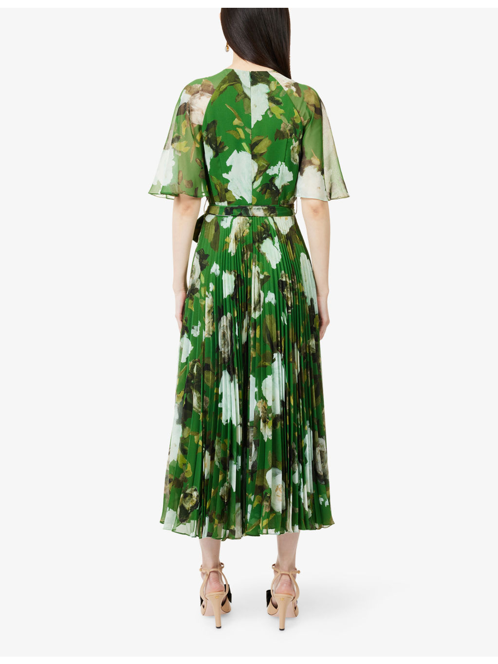 Floral-Print Short Sleeve Stretch-Cady Midi Dress - 4