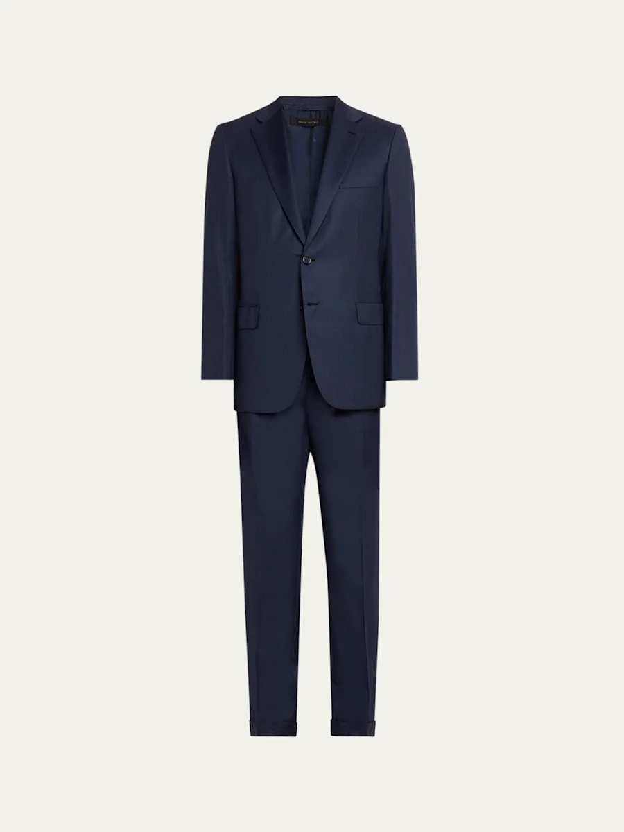 Men's Wool Micro-Herringbone Two-Piece Suit - 1