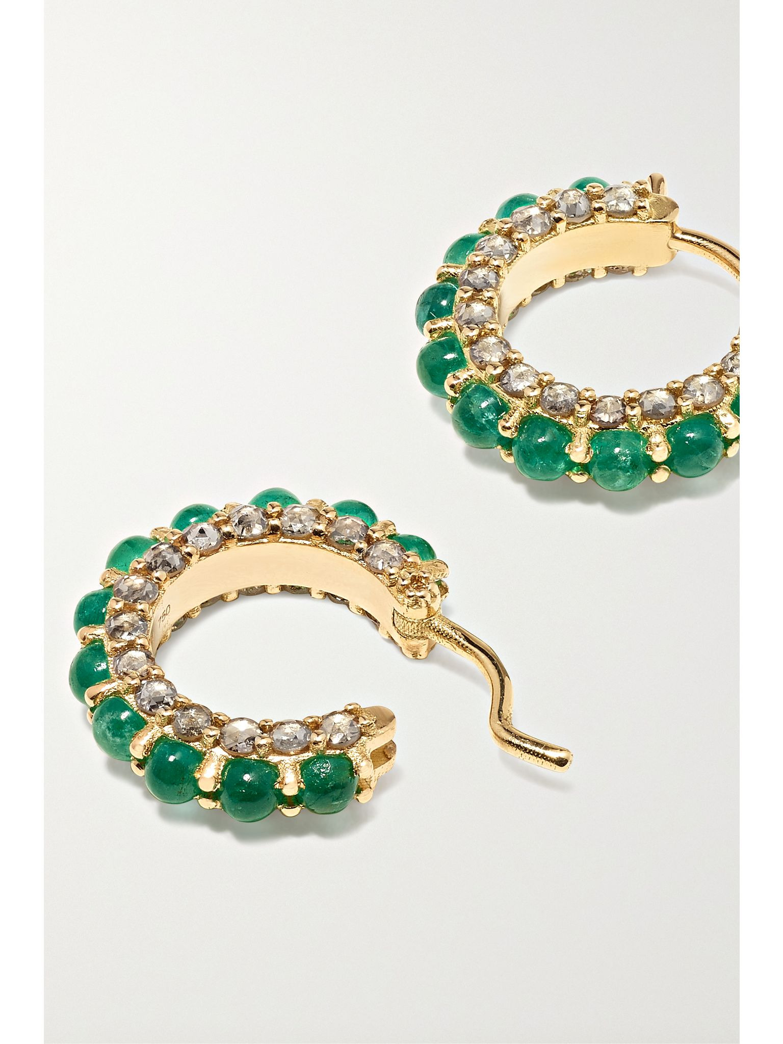 Streamflow 18-karat gold, emerald and diamond hoop earrings Green - 5