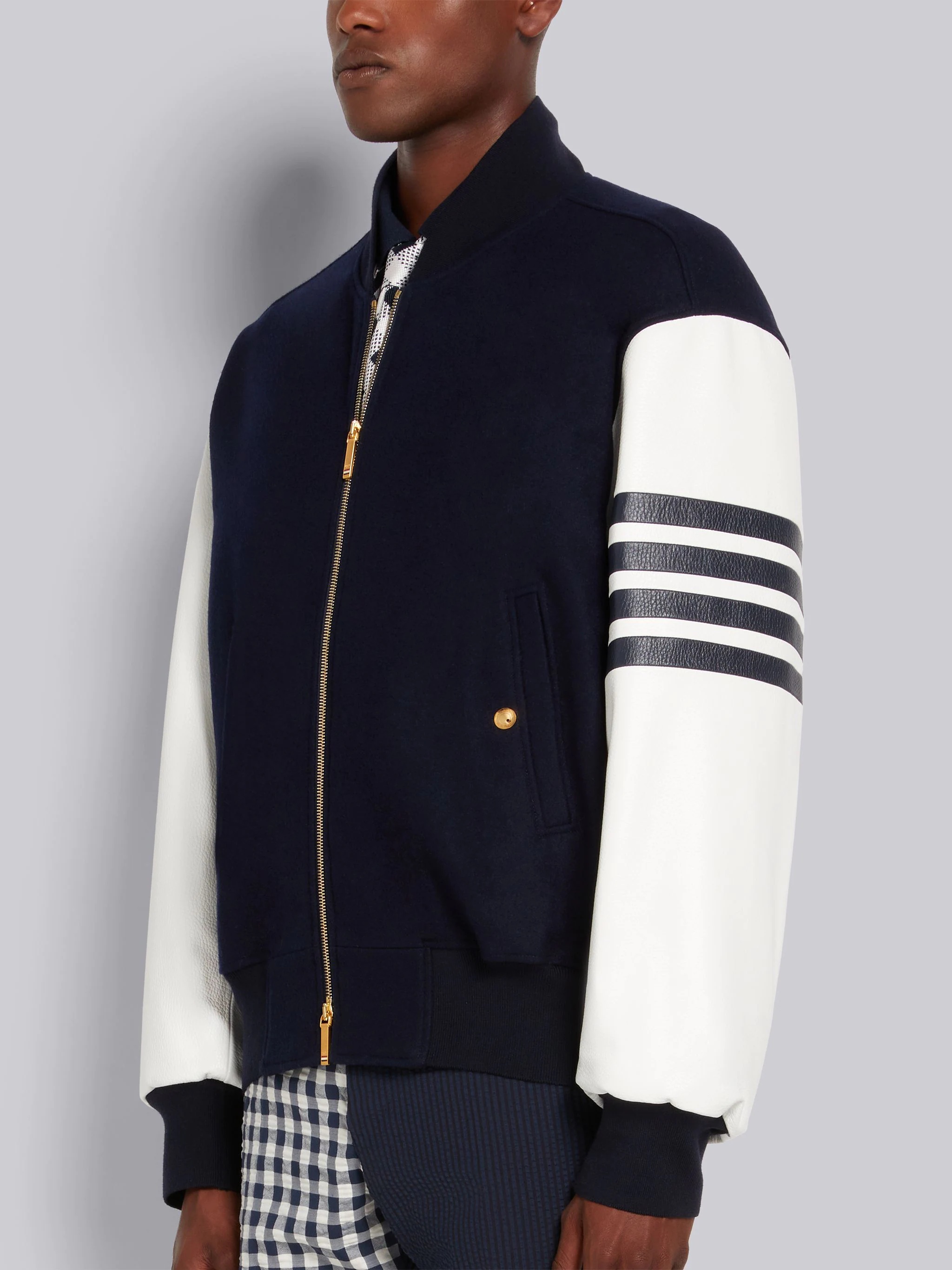 Navy Melton Wool 4-Bar Oversized Blouson Jacket - 2