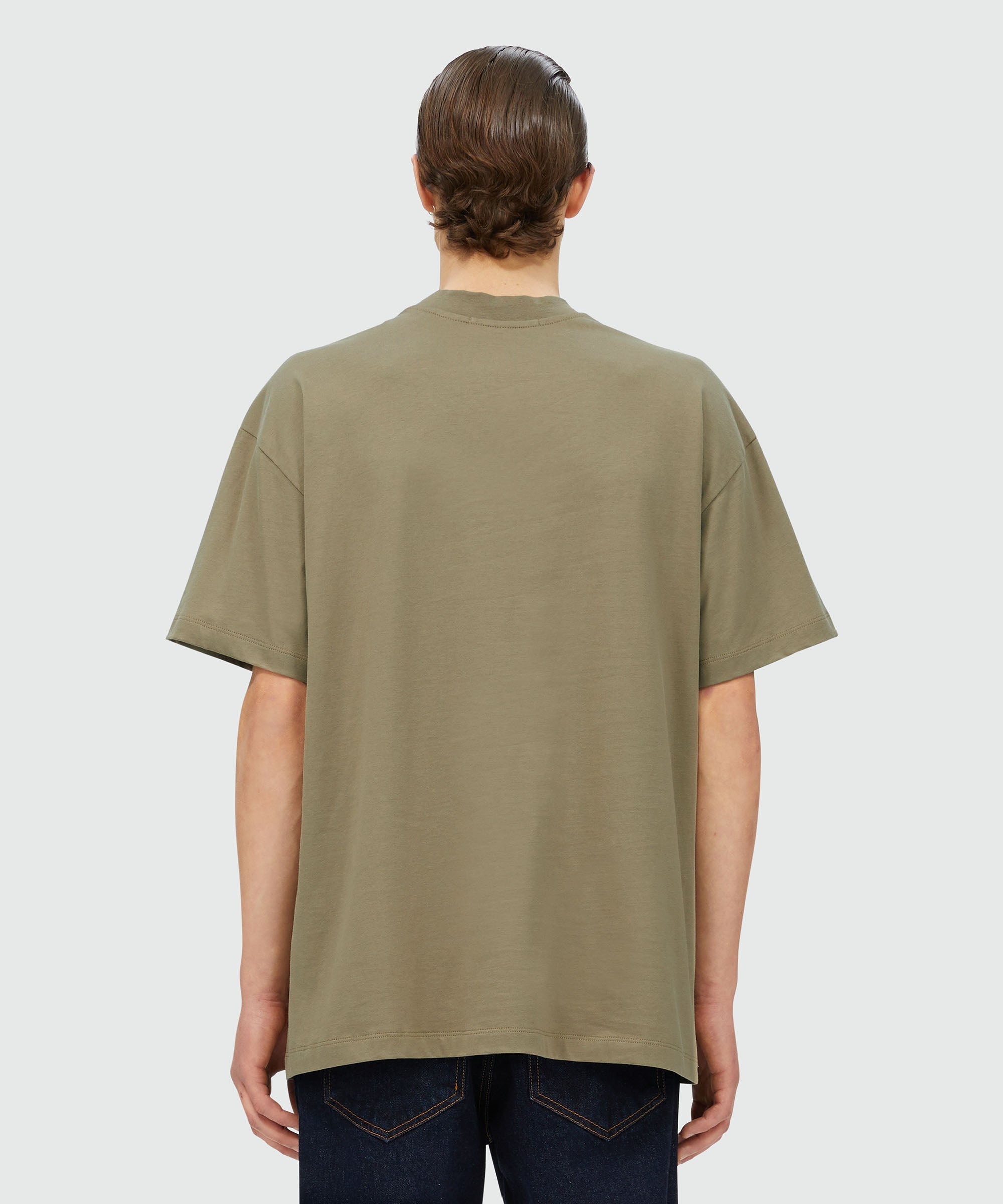Military green jersey T-shirt with brushstroke logo - 3