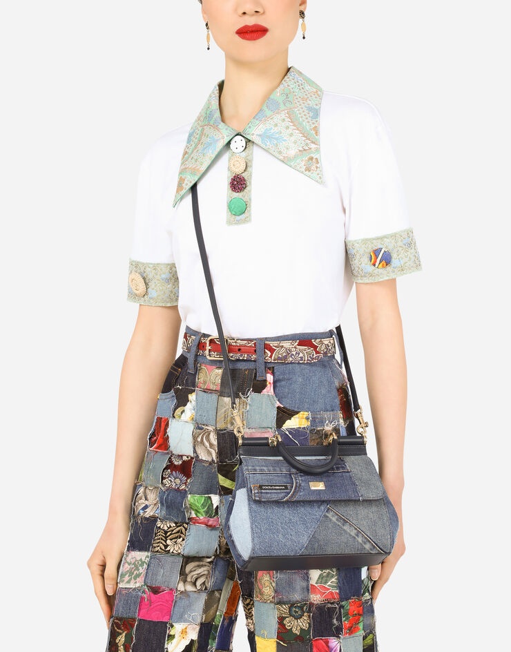 Small Sicily bag in patchwork denim and calfskin - 2