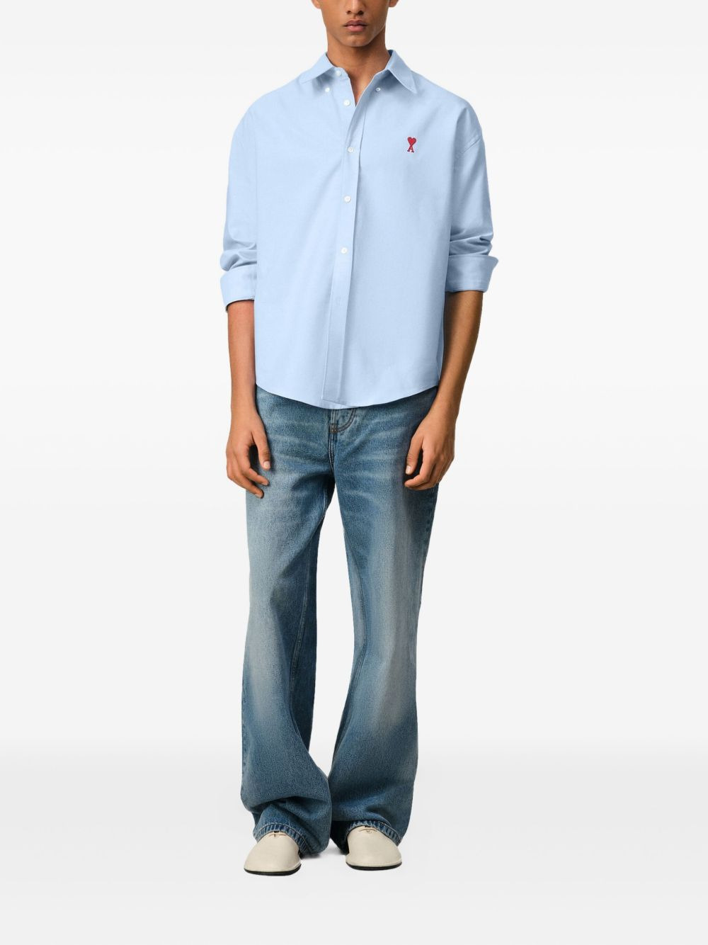 logo-embroidered poplin shirt - 3